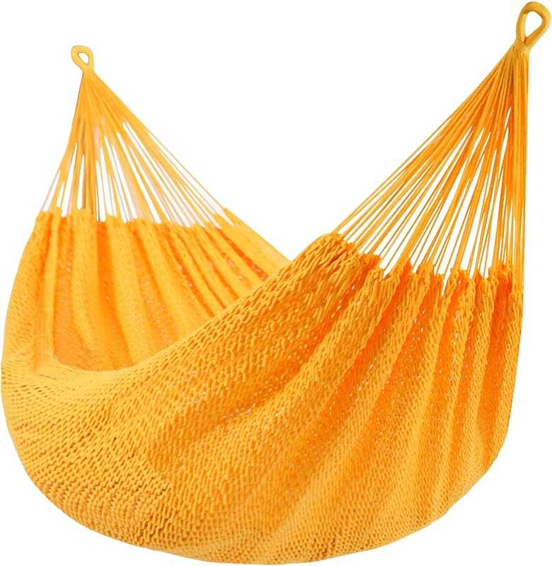 Lazy Daze XL Handwoven Mayan Hammock, 10.5FT Double Camping Hammocks | Portable Outdoor Hammock, Soft Rope Family Hammock with Carry Bag, Straps, Carabiners for Outside, 550lbs Capacity, Yellow