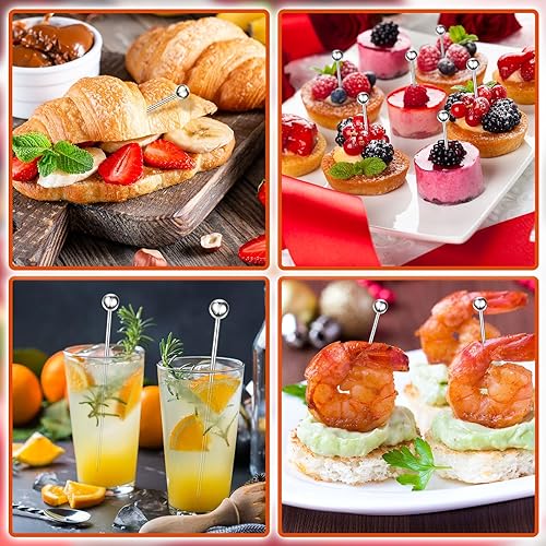 Miniatura 5 de FoldTier 100 palillos de cóctel de acero inoxidable para Halloween, reutilizables, limpiables, palillos de dientes de metal, palillos de cóctel