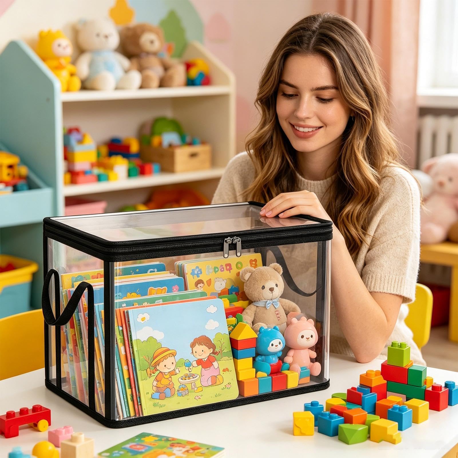 Buchaufbewahrungsbox | Transparente, Wasserfeste Deckel Mit Griffen | Stapelbare Aufbewahrungsbehälter, Kleiderbox | Für Spielzeug-Snack-Bettwäsche, Zuhause, Schlafzimmer, Schule, Klassenzimmer, Wohnu