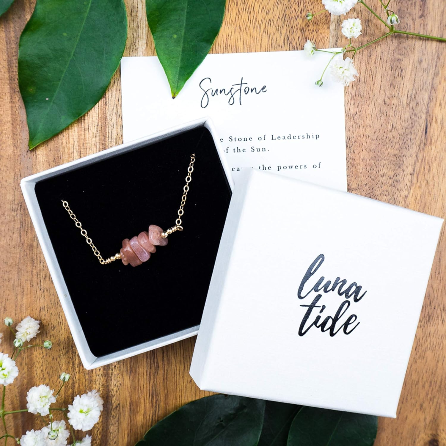 Luna Tide Sunstone Chip Bead Bar Necklace in 14k Gold Fill - Image 5