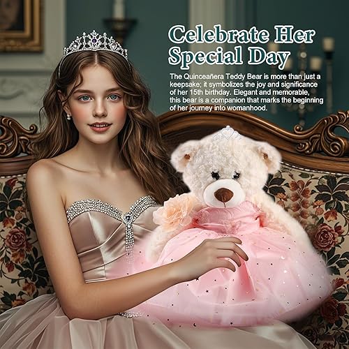 Miniatura 4 de Muñeca de quinceañera con vestido, decoración de quinceañera para niñas, OSO de peluche para 15 años con vestido, centro de mesa, muñecas para