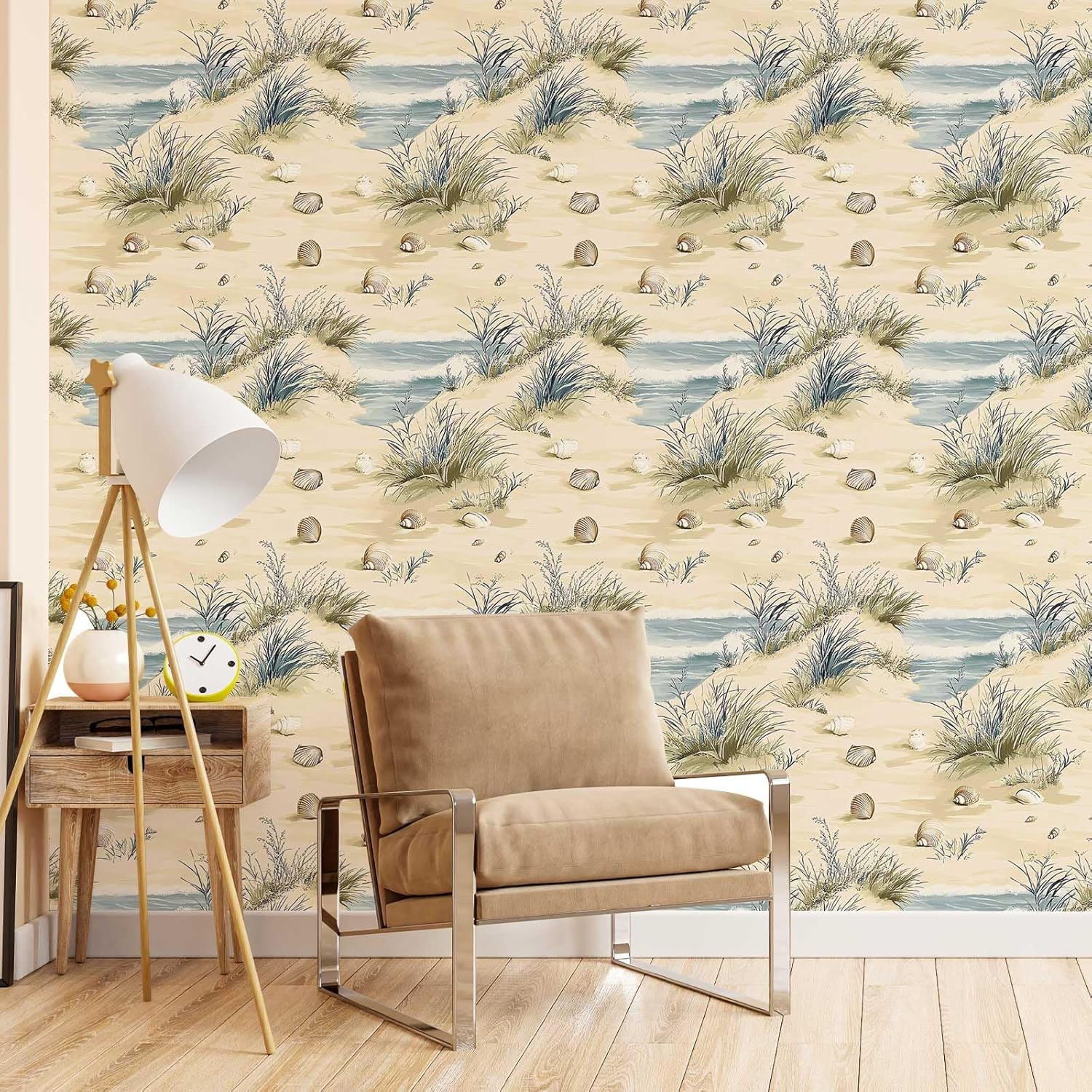 Coastal Dune Wallpaper – Beach and Seashell Peel and Stick Wallpaper, Self-Adhesive Vinyl for Home Decor, 17.7in x 236in