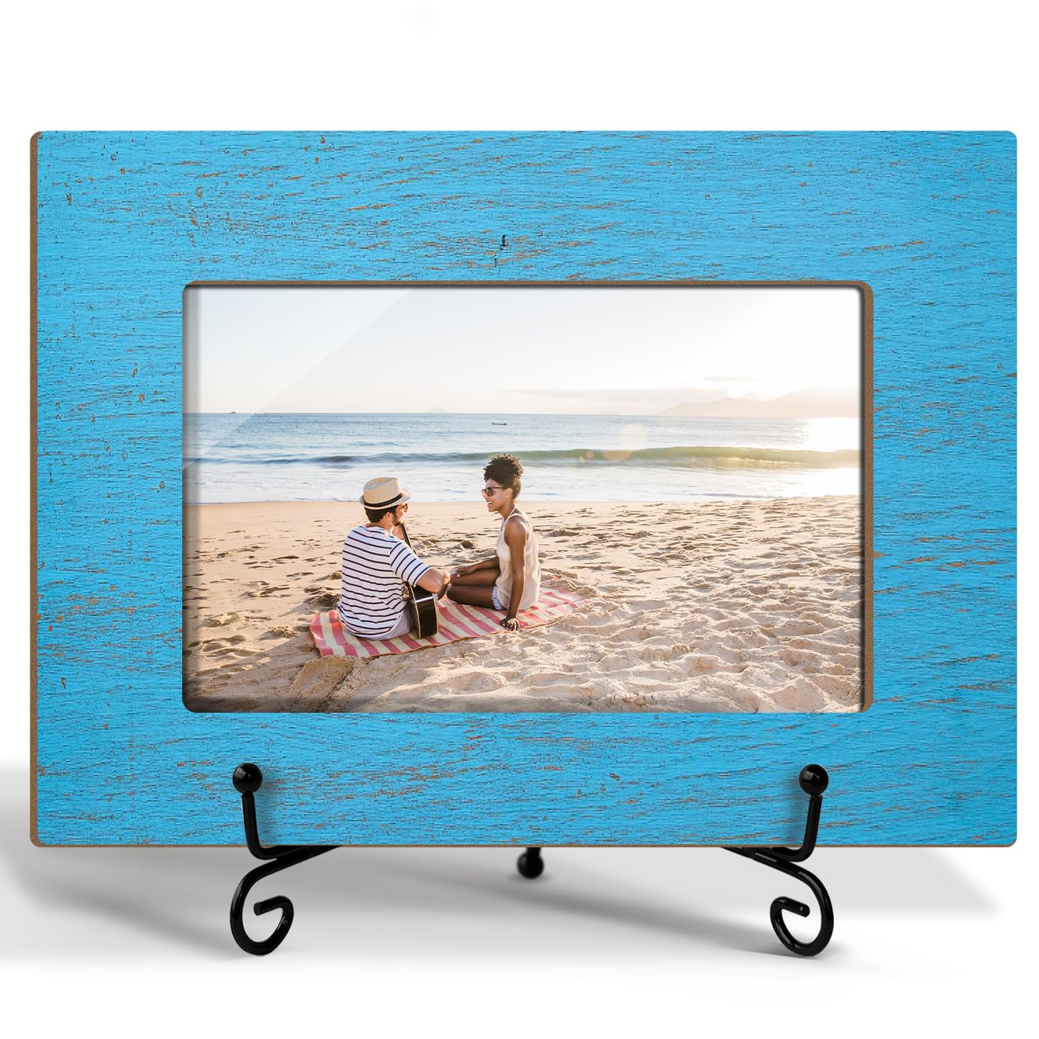 Cadre photo bois bleu 10x15 cm protecteur pour eviter les photos abimees