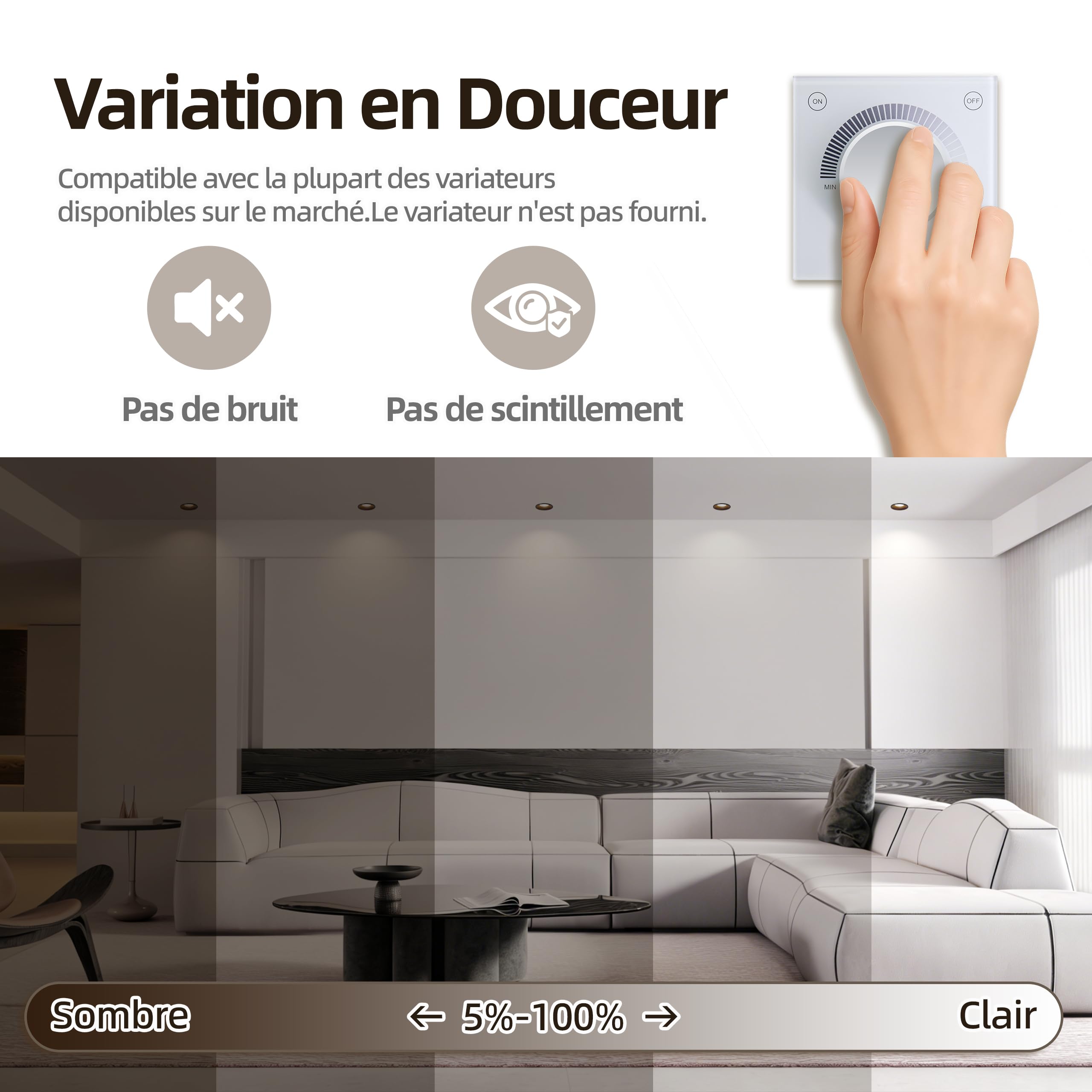 Spot Led Encastrable Dimmable, Spot Salle de Bain IP44, 5W 550LM Spots de Plafond en Aluminum, Blanc Chaud/Blanc Neutre/Blanc Froid Réglable, Trou Ø75mm IRC90+, Lot de 3