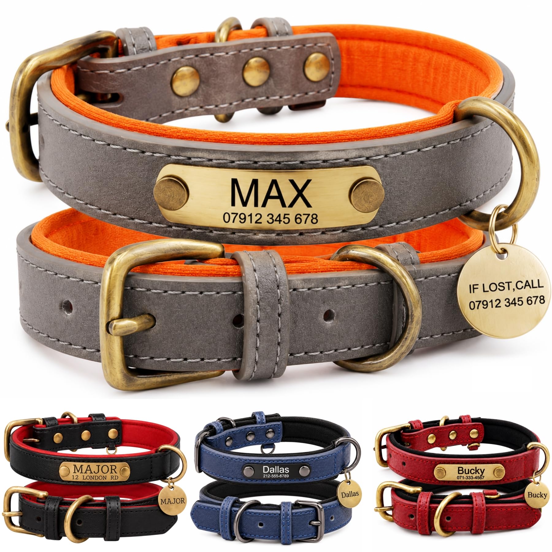 Personalised Leather Dog Collar with Engraved ID Name Plate, Adjustable Comfortable Fit for Small Medium and Large Dogs, Custom Puppy and Adult Dog Collar for Daily Walking