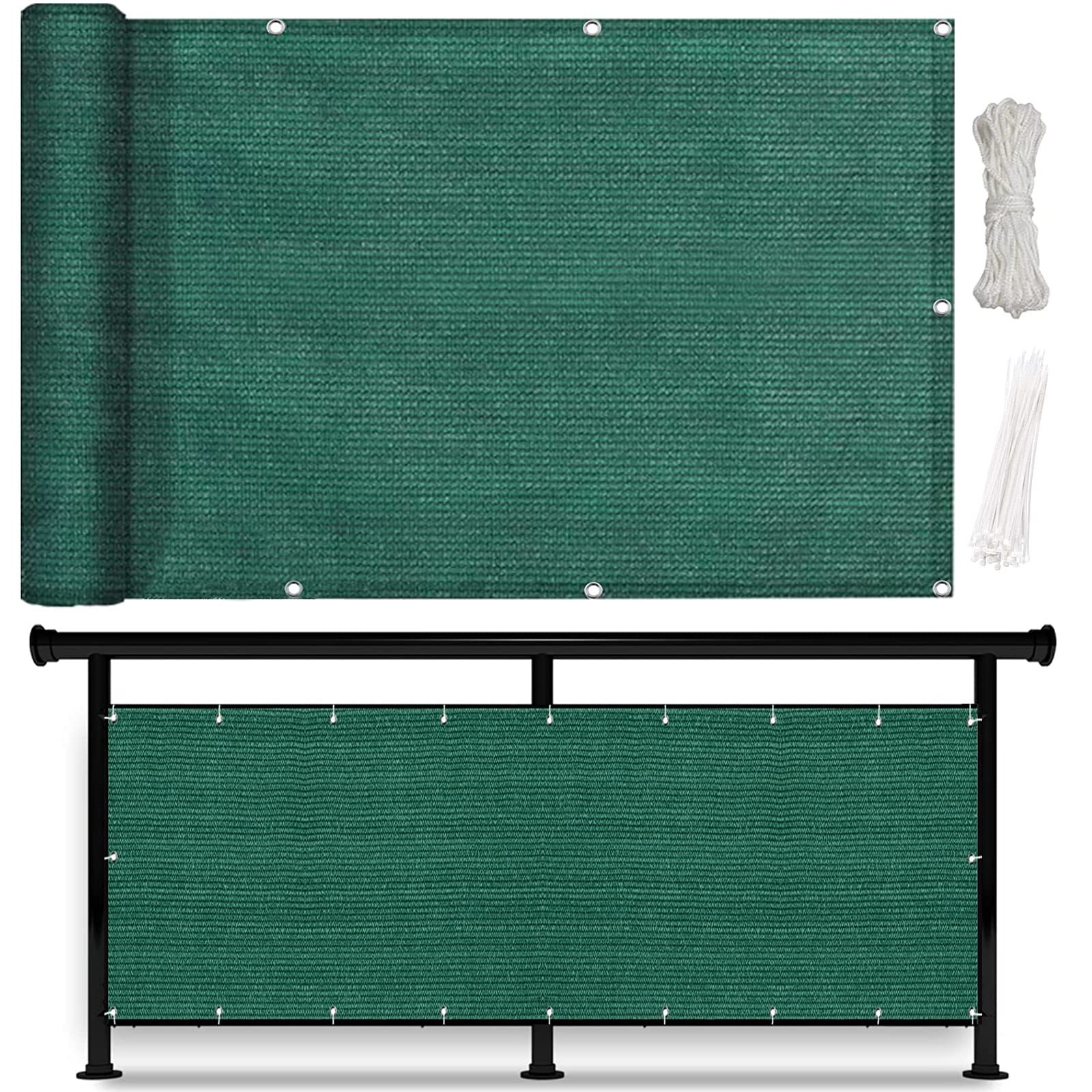 Balkon Sichtschutz 50x900 Cm – Blickdicht, Wind- Und UV-geschützt, Einfach Montierbar (Dunkelgrün)