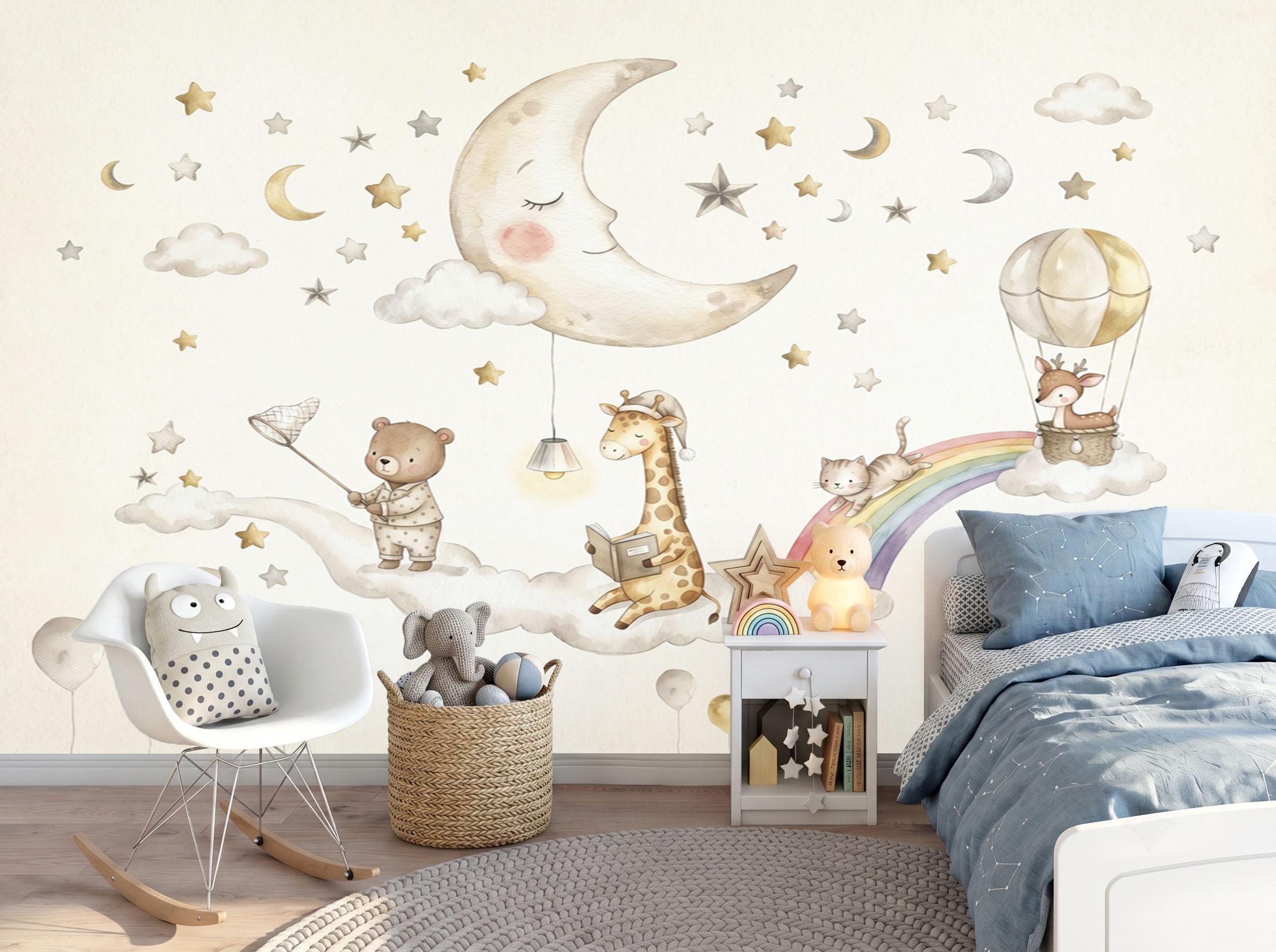 Papier peint soie ours girafe pour créer une atmosphère apaisante de contes de fées
