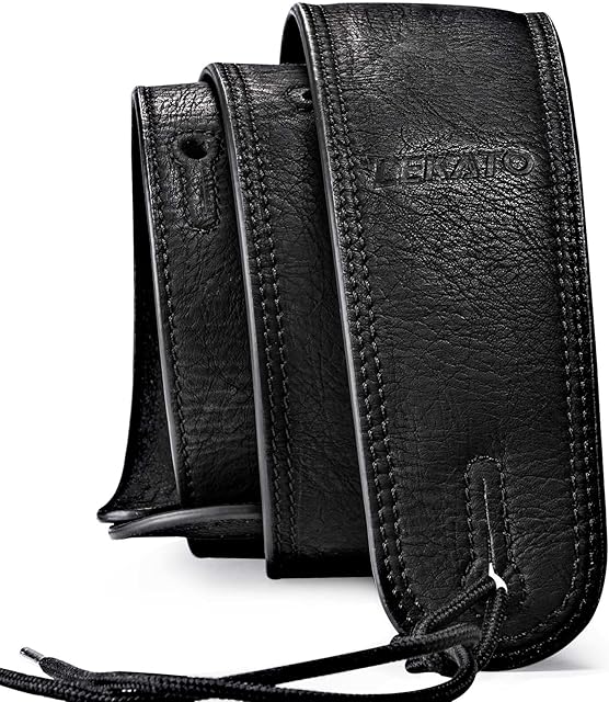 LEKATO Leather Guitar Strap with Thicken Foam Padded, Wide Bass Guitar Strap for Bass,Electric Guitar,Acoustic Guitar,Classical Guitar Adjustable Leather Strap Length from 41 to 51