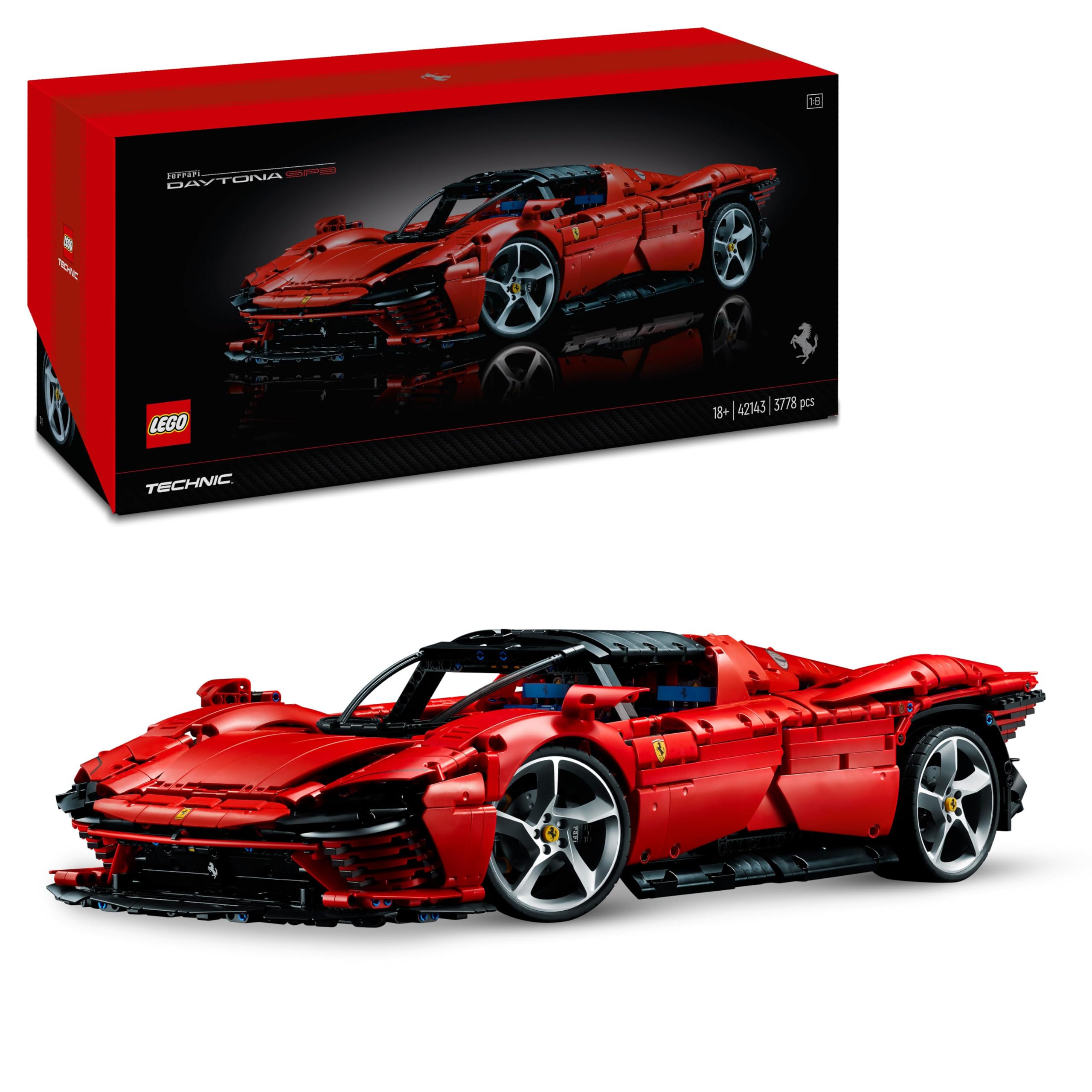 LEGO Technic Ferrari Daytona SP3, Set Modello di Auto da Costruire, Supercar Rossa in Scala 1:​8, Kit Modellismo per Adulti da Collezione, Idea Regalo Uomo o Donna, Serie Ultimate Cars Concept 42143