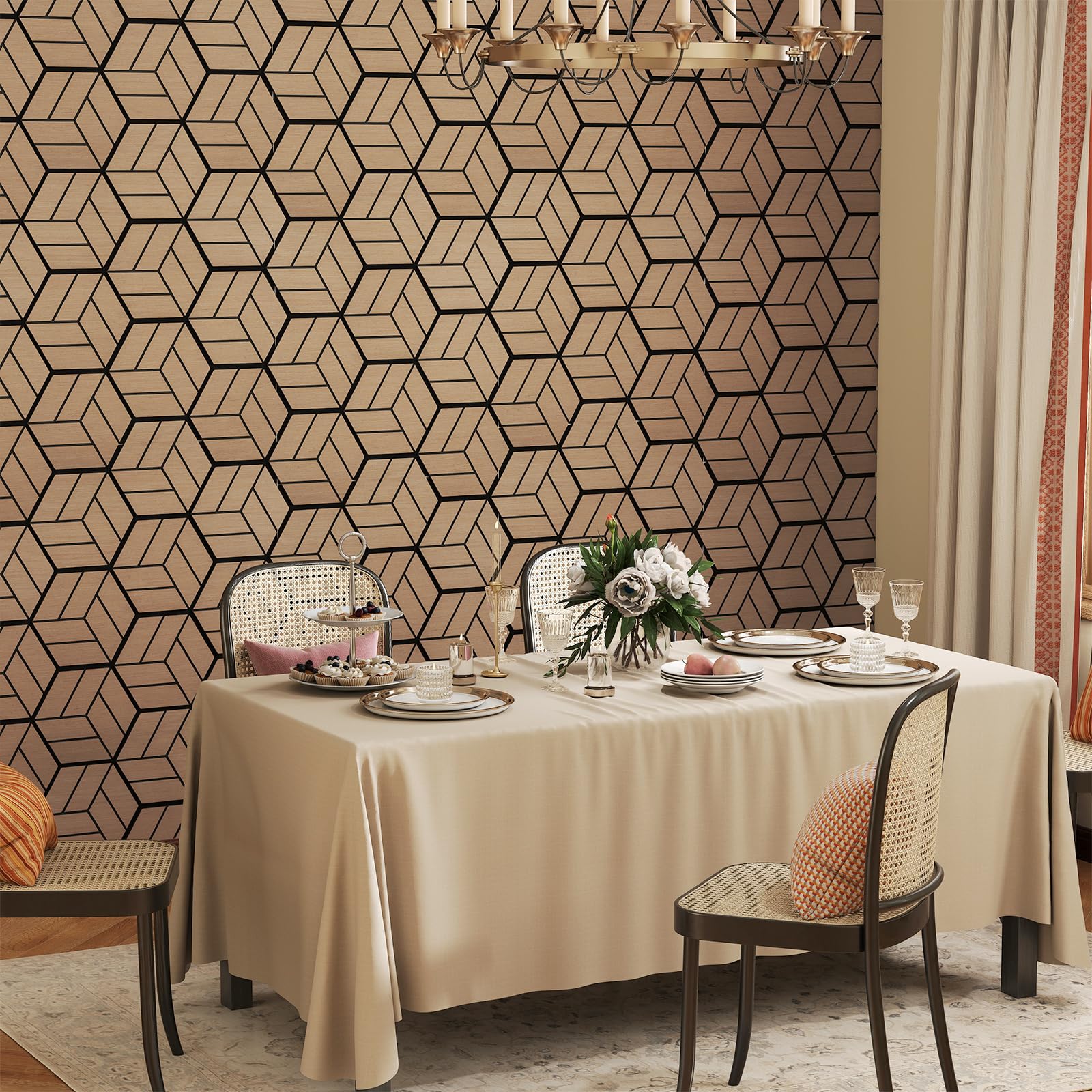 COSTWAY Set di 4 Pannelli Fonoassorbente, Pannelli Acustici per Pareti, 81x 66 cm, 9 Tavoletta Esagonali in Legno, per Riduzione del Rumore, Decorazione Interna, 2,1 m²