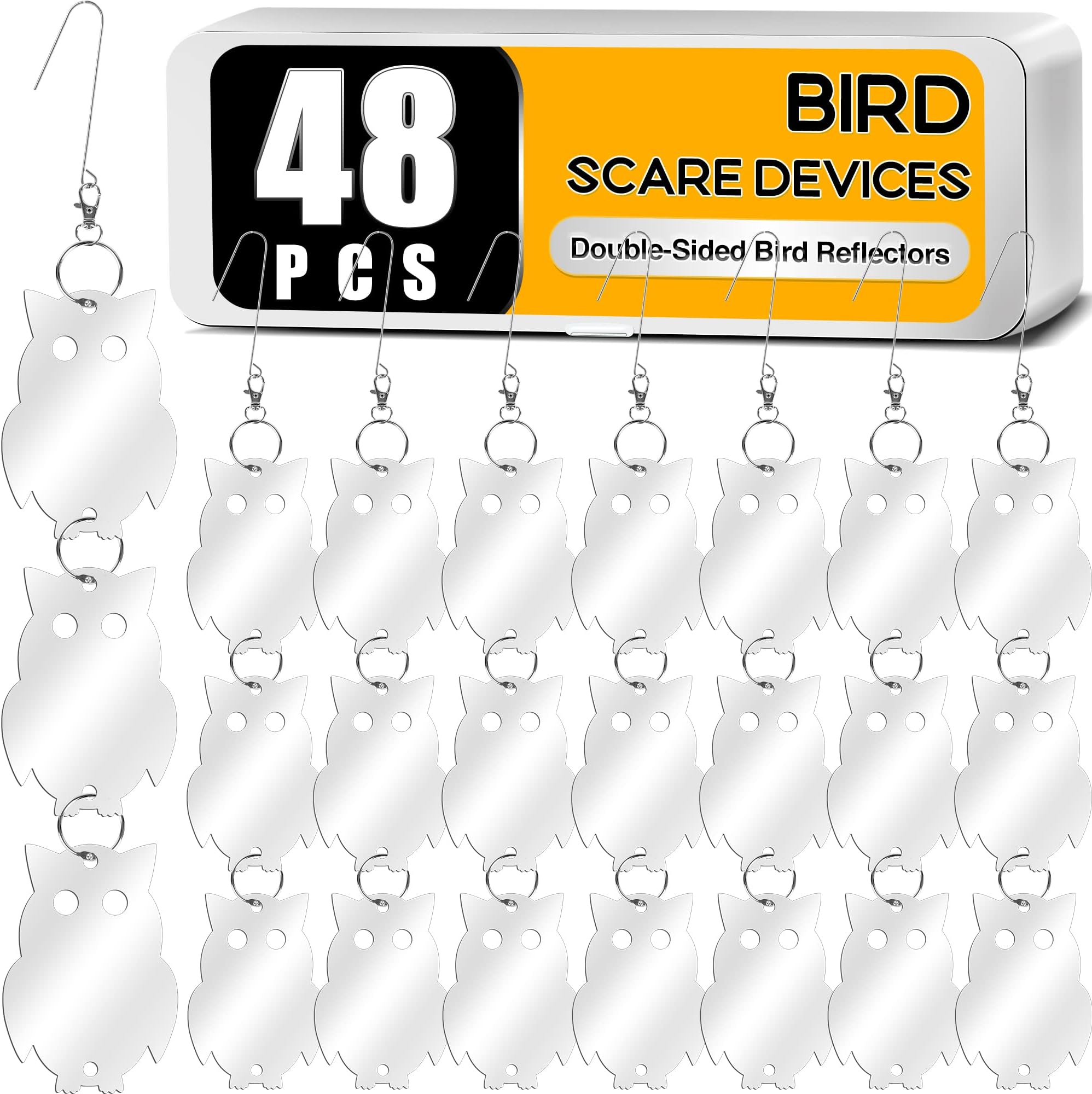 XPCARE 48 Pcs Bird Scare Discs, Reflective Double-Sided Bird Reflectors Upgraded Discs Set Reflective to Scare Bird Like Woodpeckers Pigeons Ducks