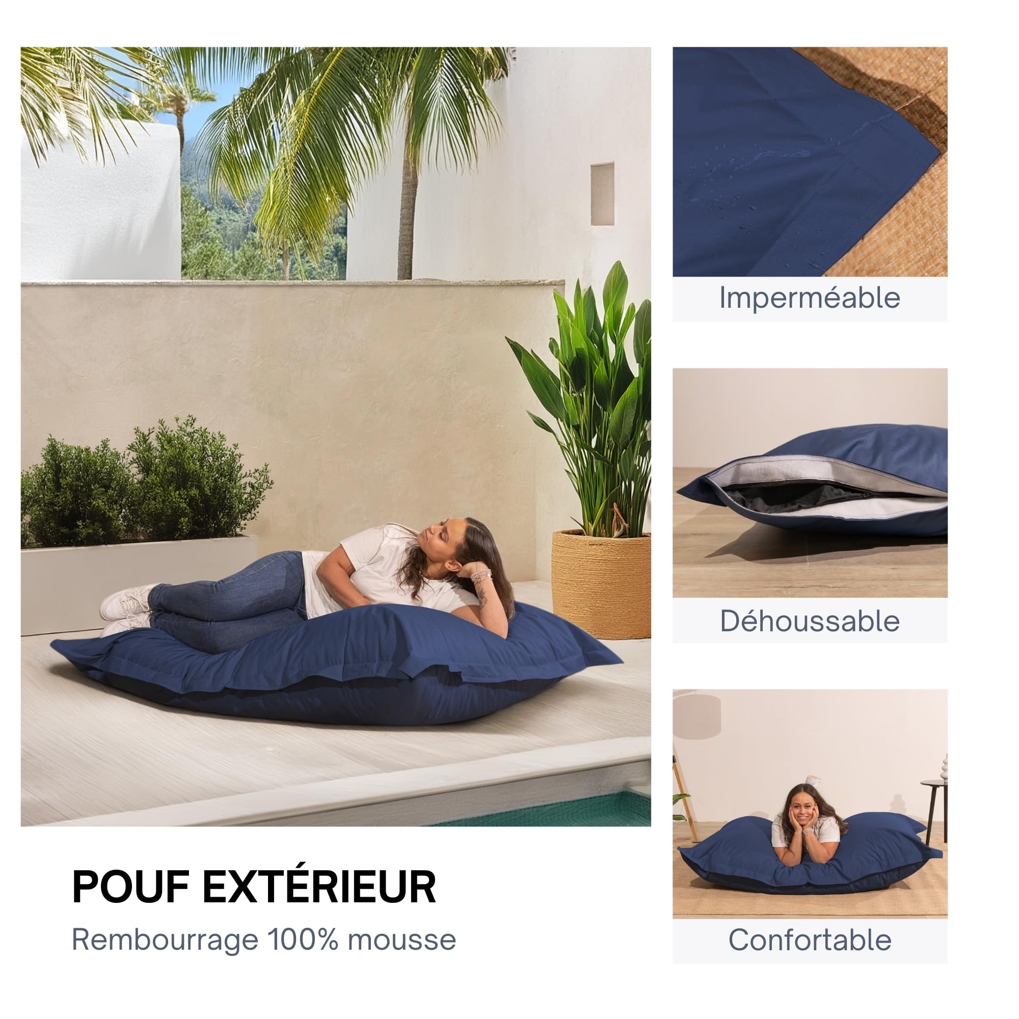 Bananair Pouf Extérieur Imperméable Géant XXL 180x140 cm Bleu