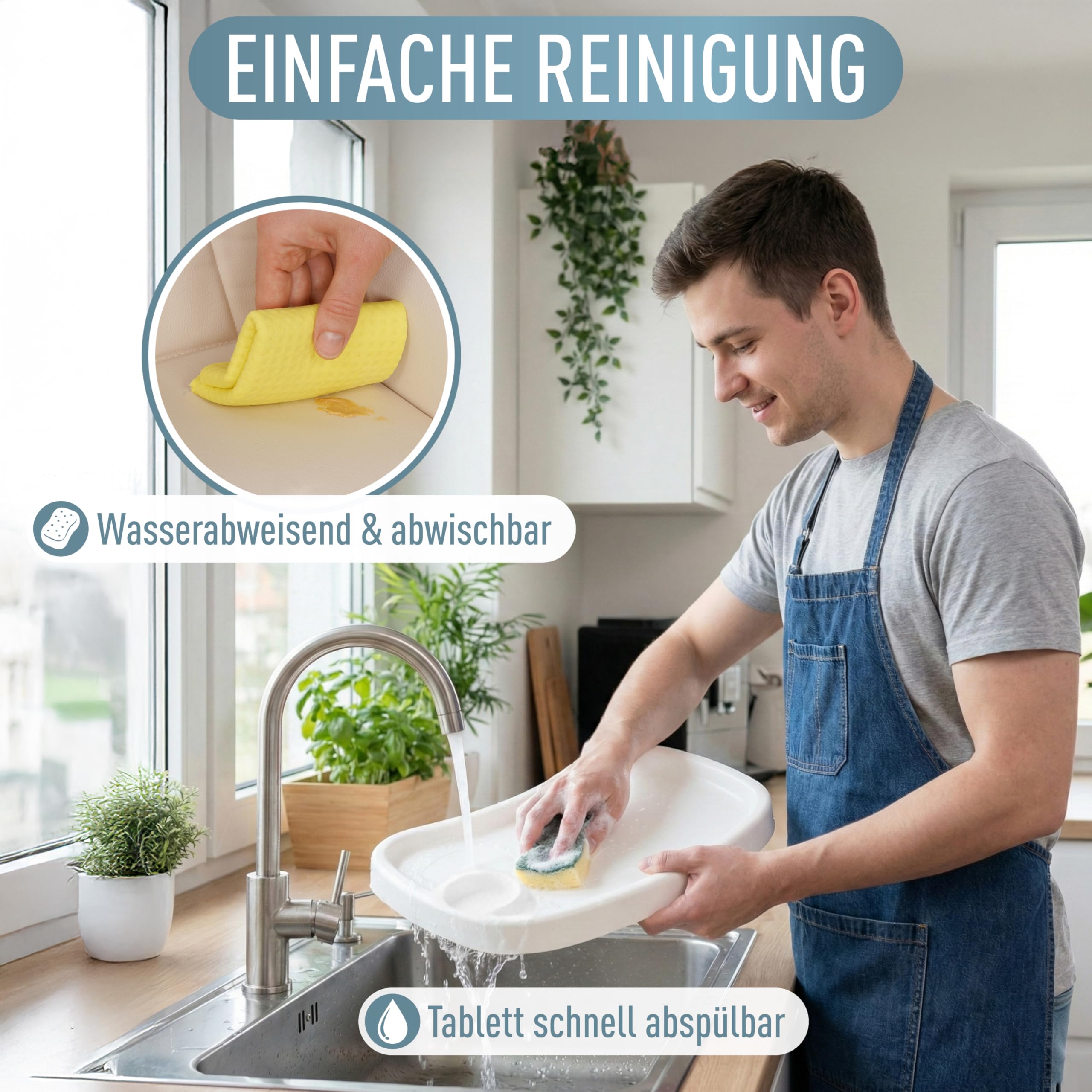 IB STYLE Baby Hochstuhl Leno - Kinderhochstuhl Klappbar & Platzsparend, Mitwachsend mit Tablett & Fußstütze, 5-Punkt-Gurt, Weiche Polsterung, Abwischbar, ab 6 Monate bis 3 Jahre (15kg), Sand