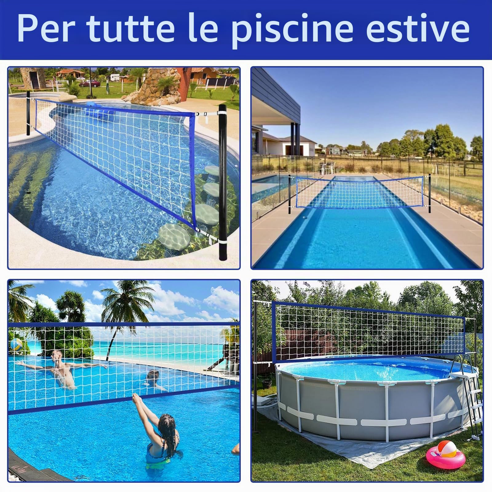 Rete da pallavolo per piscina 457 x 91 cm – Regolabile e impermeabile, rete portatile di ricambio in polietilene (PE) per giochi acquatici, giardino, spiaggia e attività all'aperto