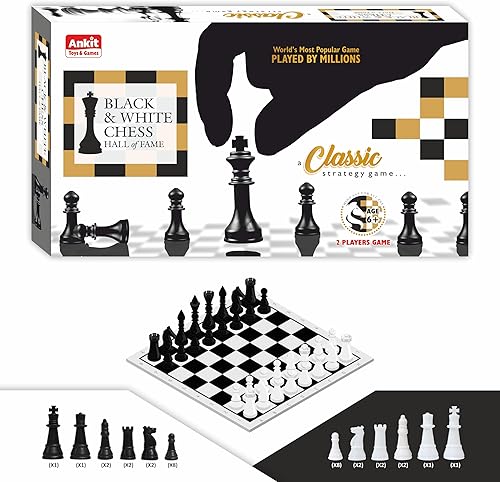 Ankit Toys & Games Juego de ajedrez en blanco y negro Juego de estrategia duradero y portátil para niños y adultos a partir de 6 años, perfecto