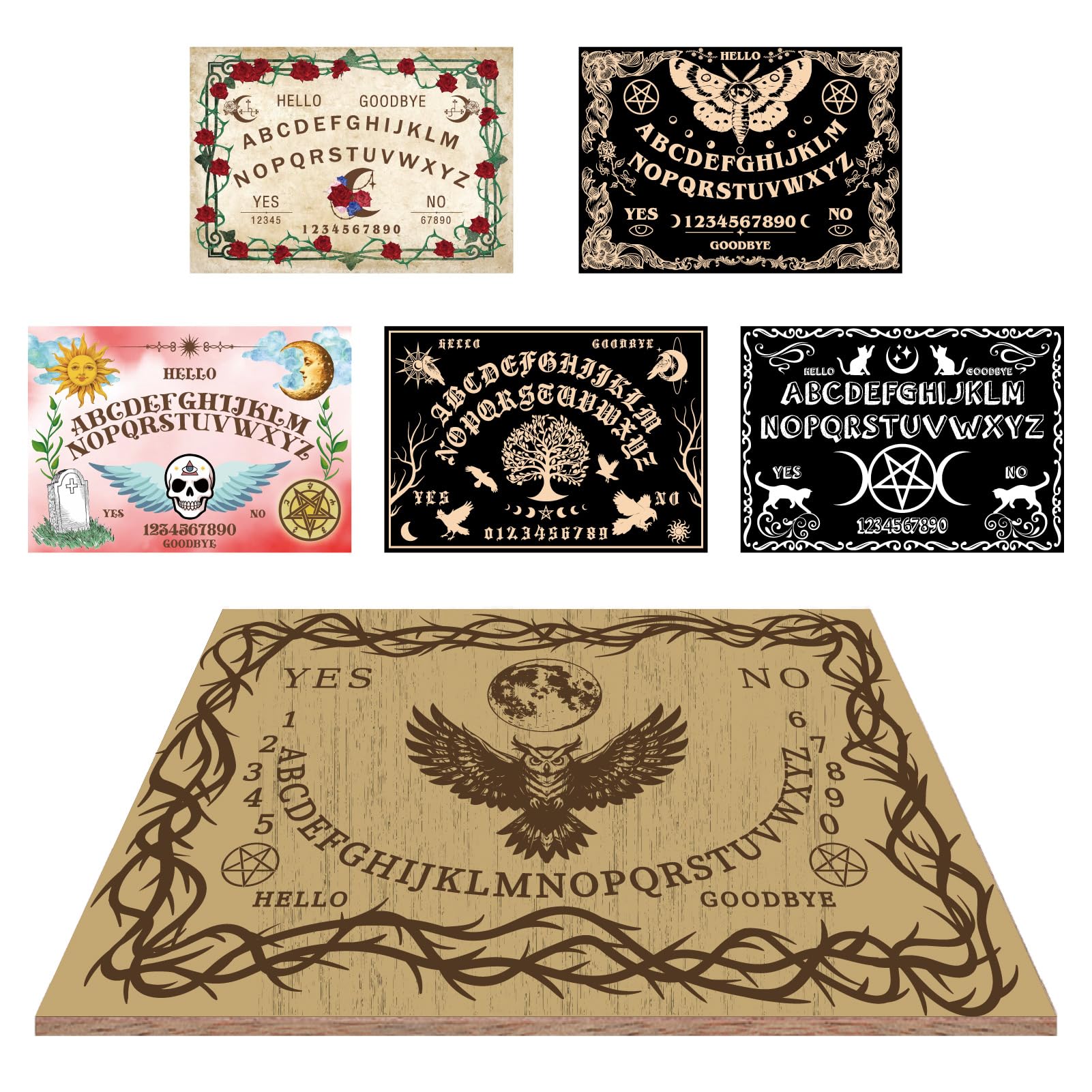 CREATCABIN Wood Spirit Board Divination Pendulum Board Wooden Vintage Owl Rectangle Word Heart Talking Hunt Dowsing Metaphysical Message Planchette Tool for Wicca Pagan Party supplies 11.8 x 8.3 Inch - Image 4
