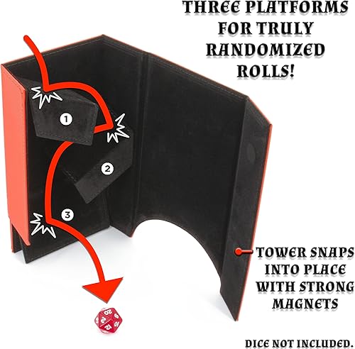 Miniatura 5 de CASEMATIX Juego de torre de dados portátil y bandeja con interior de fieltro antiarañazos, torre plegable de 8 pulgadas