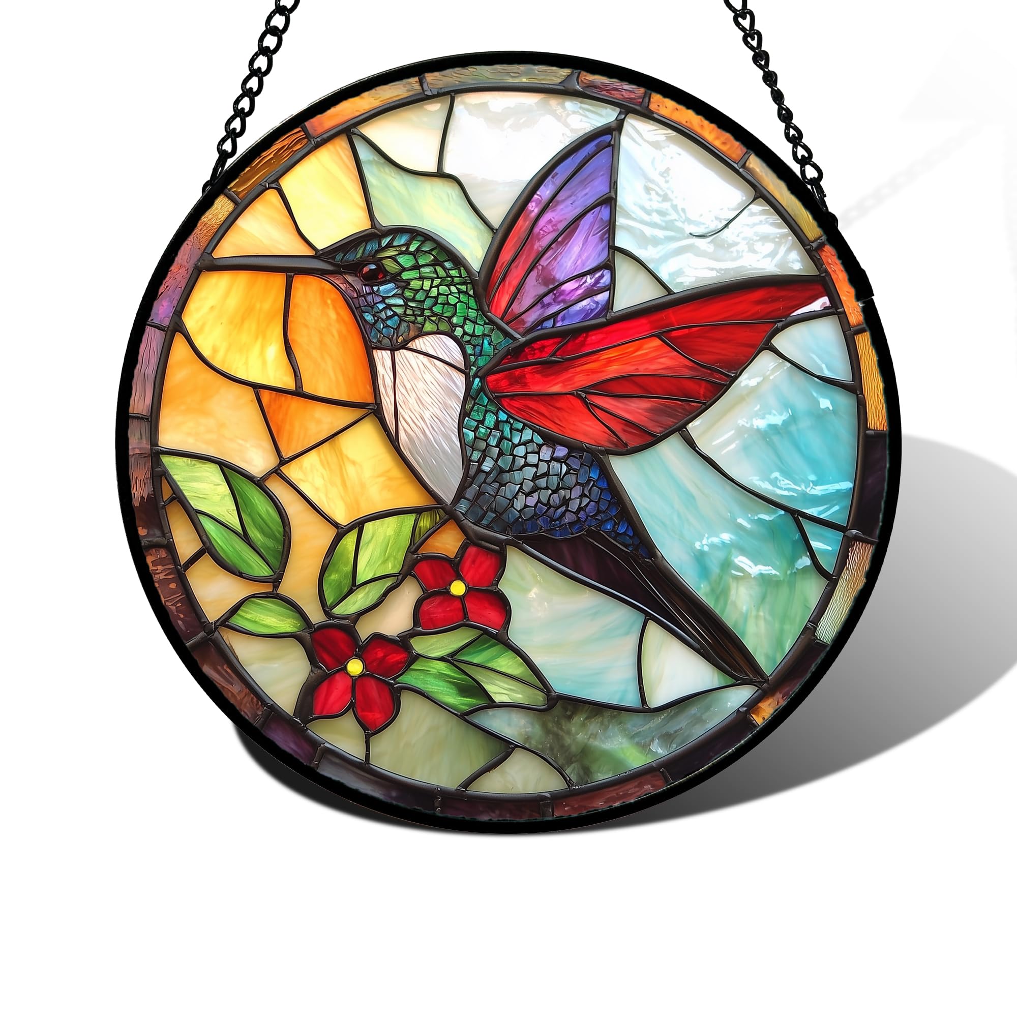 Stained Glass Window Hanging Hummingbird Gifts Sun Catchers Diamond Glass Panel Hangings Birds Suncatcher Decor for Birthday for