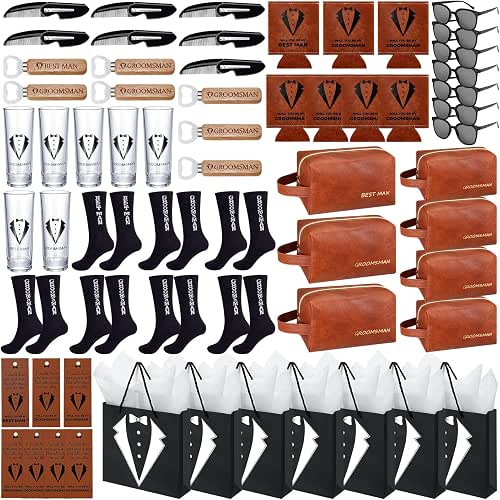 70Pcs Groomsmen Gifts Groomsmen Proposal Box with Shot Glasses Socks