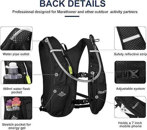Miniatura 3 de Chaleco de hidratación para correr, 5 l, paquete de chaleco para correr con bolsa de agua de 1.5 L, mochila de agua ligera para senderismo, correr,