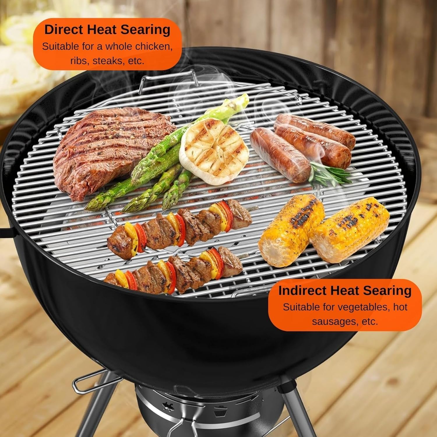 Onlyfire Smokereinsatz Kohle-Brennstoff Halter für Weber 57cm Kugelgrills, Edelstahl Kohlekorb mit Wasserreservoir