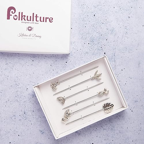 Miniatura 4 de Folkulture Juego de 6 palillos de Martini para fiesta de Navidad, acero inoxidable, accesorios reutilizables de barra de níquel, regalos de Navidad