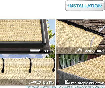 Patio 6' x 15' Sun Shade Fabric Roll 6/8/12 FT Shade Cloth for Patio, Outdoor Mesh Sail Sun Shades Canopy Replacement Pergola Cover for Backyard Deck Porch, Beige