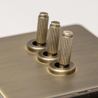 Antique Brass Straight Knurled Switches and Sockets 3 gang 2 way Toggle