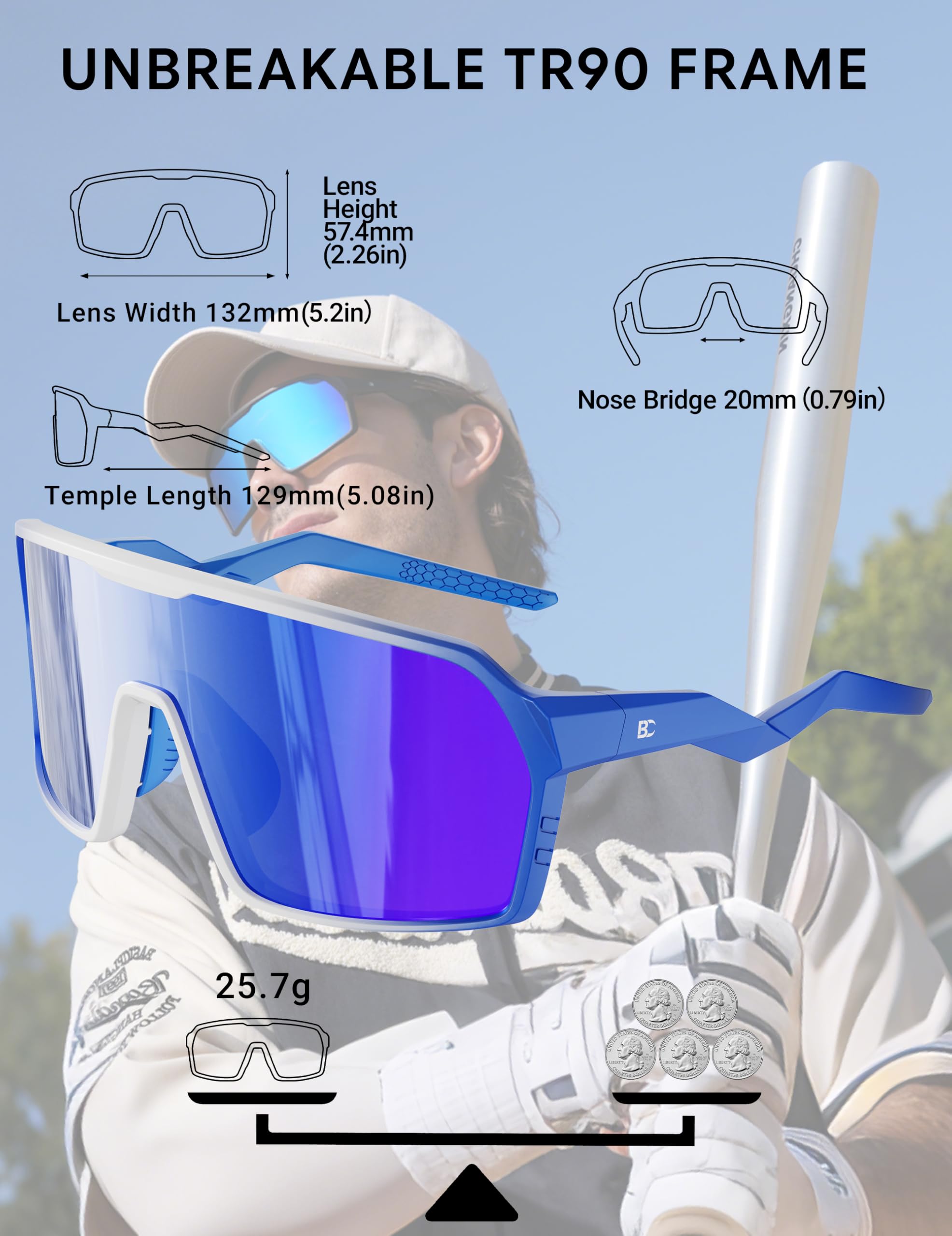 Occhiali polarizzati sportivi da ciclismo: occhiali da sole con protezione UV400, montatura TR90, per uomini e donne, corsa, pesca, guida
