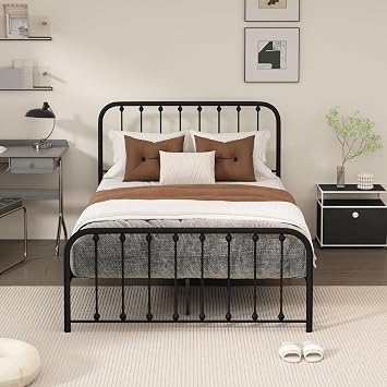 Metal Bed Frame with Headboard and Footboard,No Box Spring,Easy Assembly,Full Size,Black