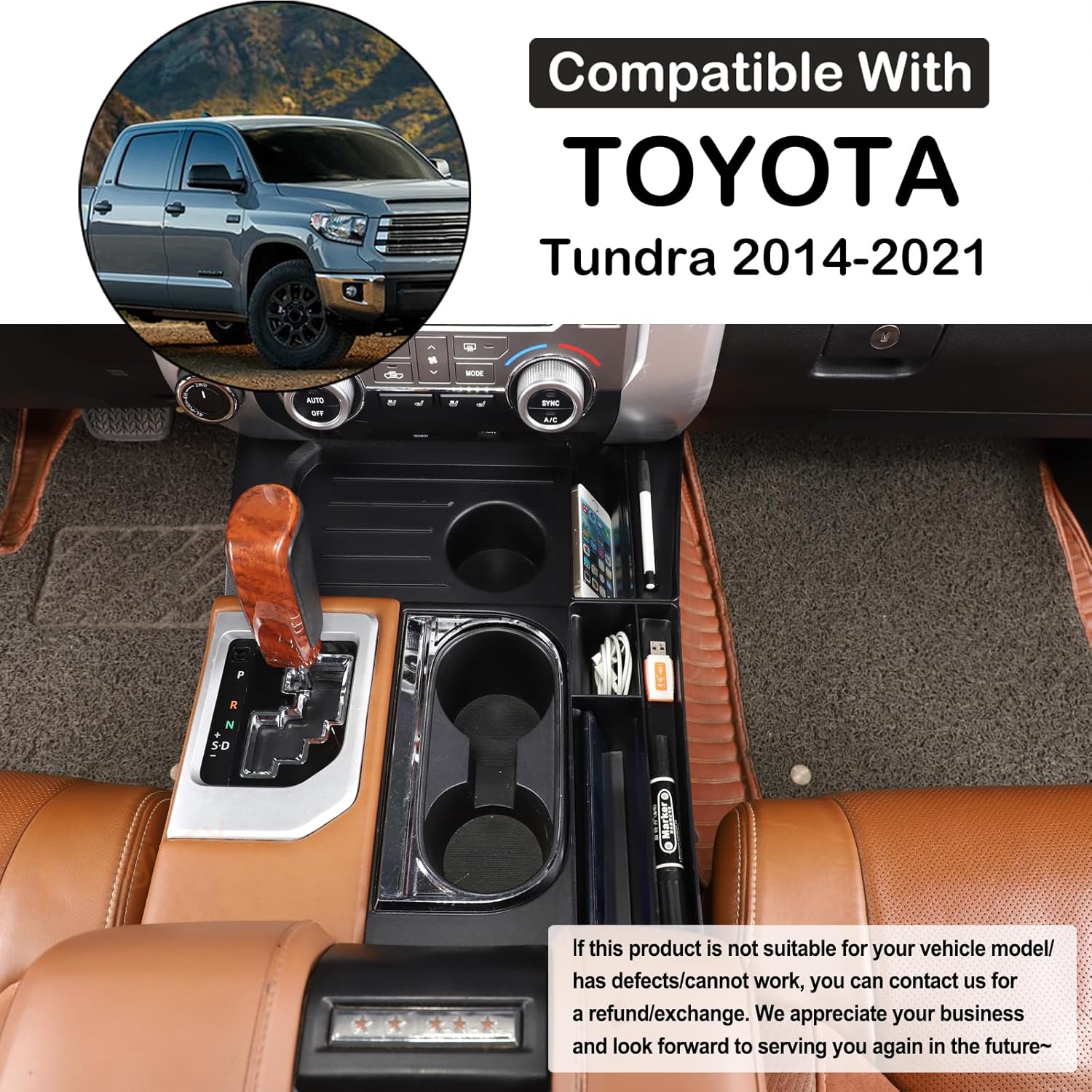Aunginsy Center Console Side Gear Shift Storage Box Compatible with Toyota Tundra 2014-2021, Pickup Gear Shifter Side Storage Organizer Tray Armrest Storage Box Save Space ABS Interior Accessories