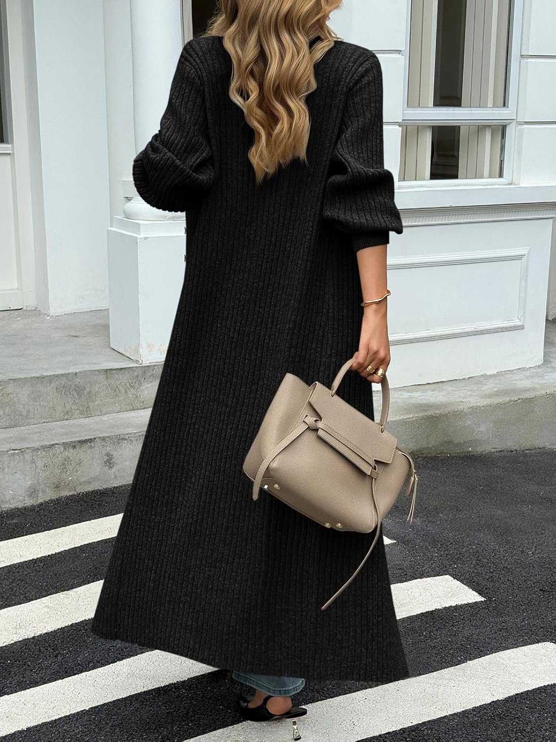 Saodimallsu Womens Long Cardigans V Neck Button Down Chunky Knit Dusters Sweater Coat Fall Trendy Maxi Sweater Dress - Image 4