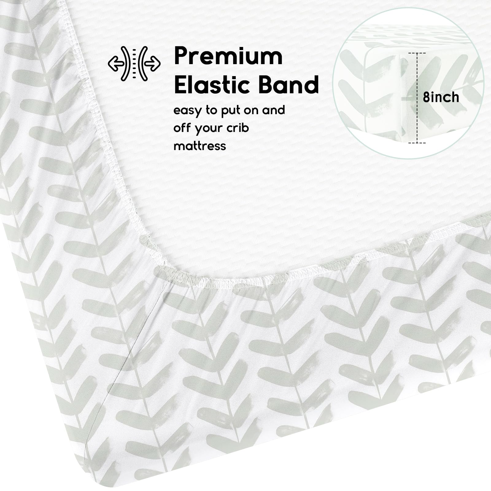 Yoofoss Travel Cot Sheets 95 x 65cm - Fitted, Cozy & Breathable Mattress Sheets - Elasticated 2 Pack Grey Forest - Image 4