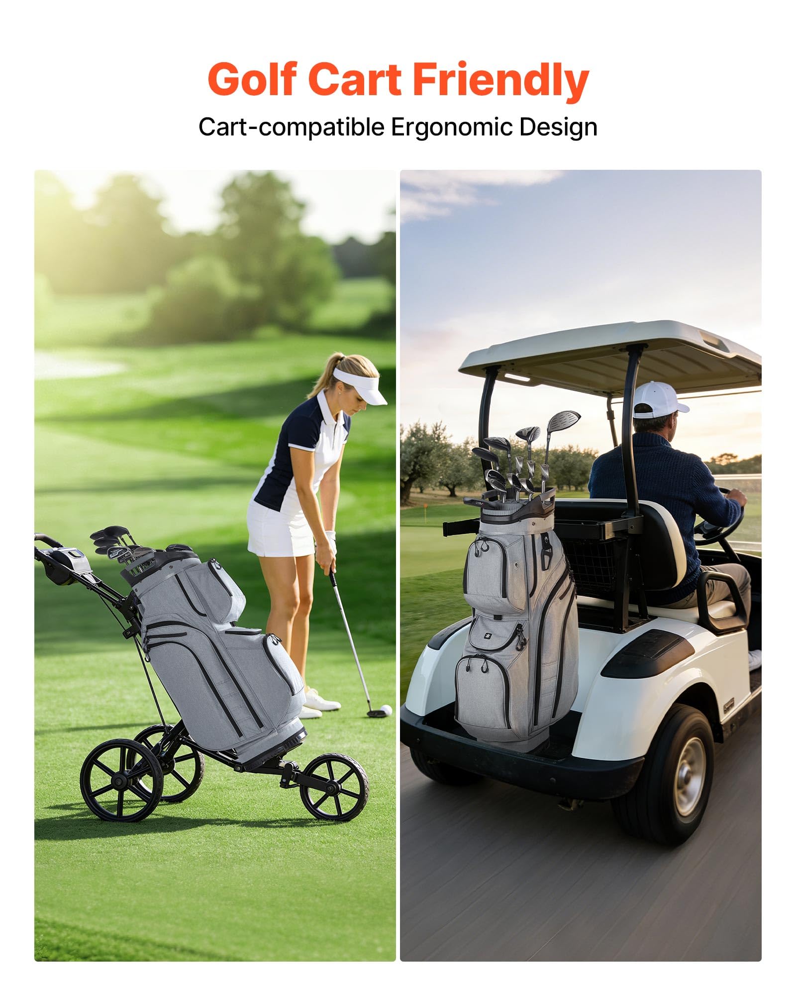 VEVOR Golfbag mit 15-facher Einteilung, Golftasche mit Schultergurt Silikon-Kopfschutz Durchgehenden Trennfächern Regenhaube Stautaschen, Caddybag aus Leichtem Polyester für Herren Damen Golf Cartbag