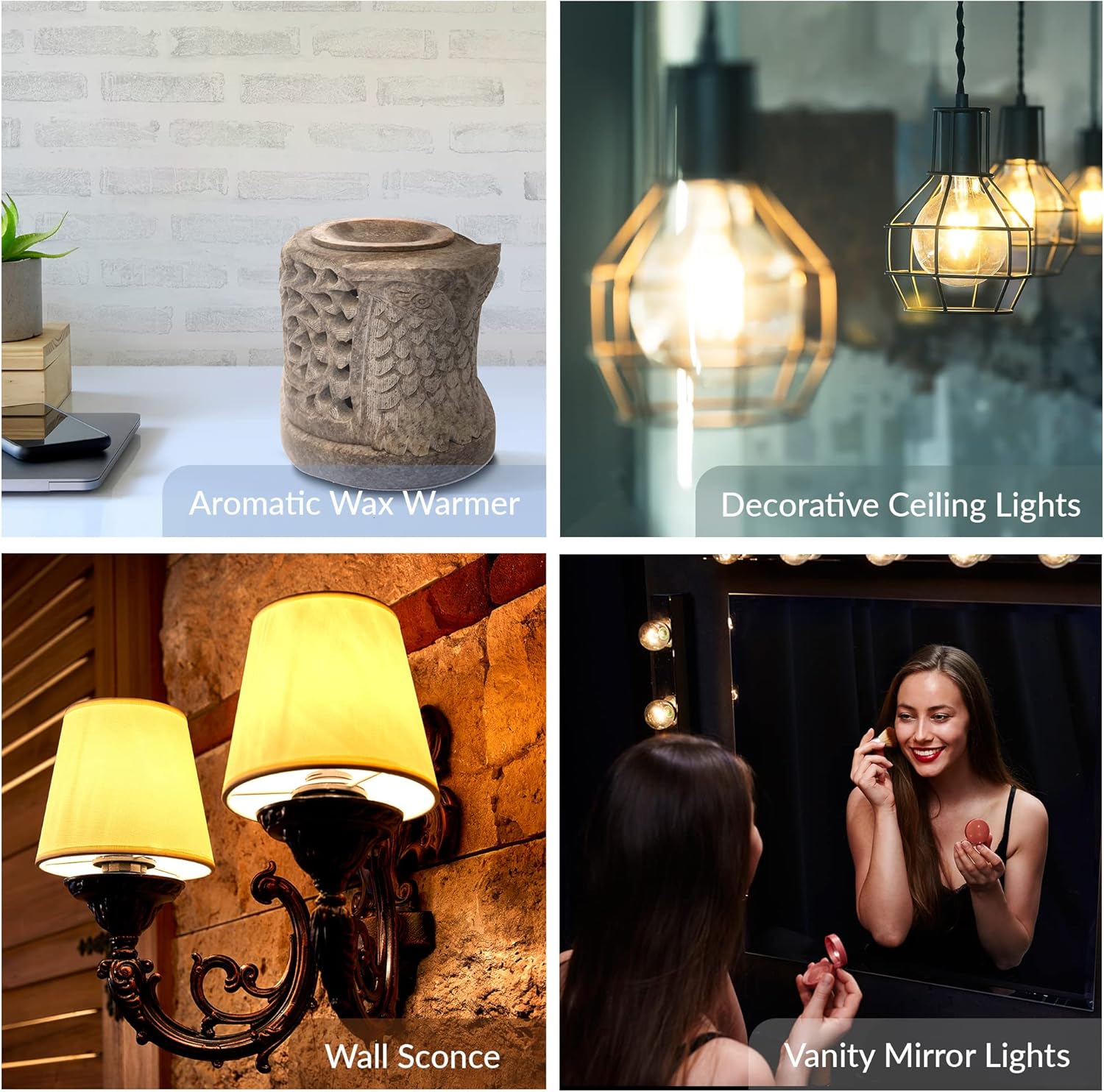 Simba Lighting Aromatic Wax Warmer Small Globe G16.5 Round Bulb 25W E12 Candelabra Base (4 Pack) for Chandelier, Ceiling Fan, Decorative Vanity Lights, Sconce, Clear Glass, 110V 120V, 2700K Warm White