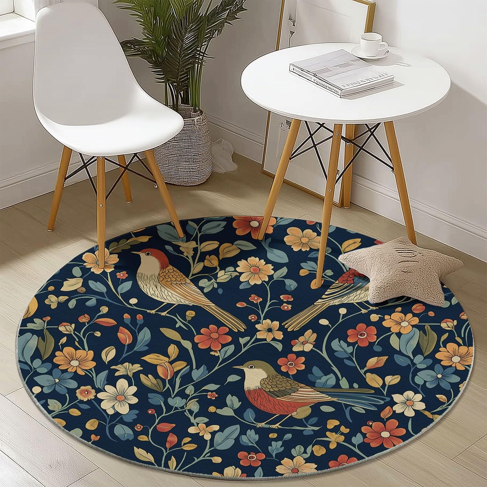 Tapis bleu foncé rond 60 cm pour décoration salle à manger et chambre