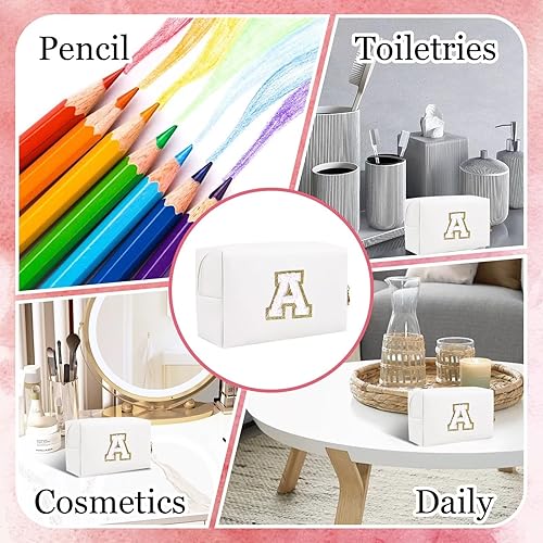 Miniatura 6 de Pequeña bolsa de maquillaje personalizada, bonita bolsa de maquillaje de piel sintética con letras de chenilla, bolsa de cosméticos de viaje, bolsa