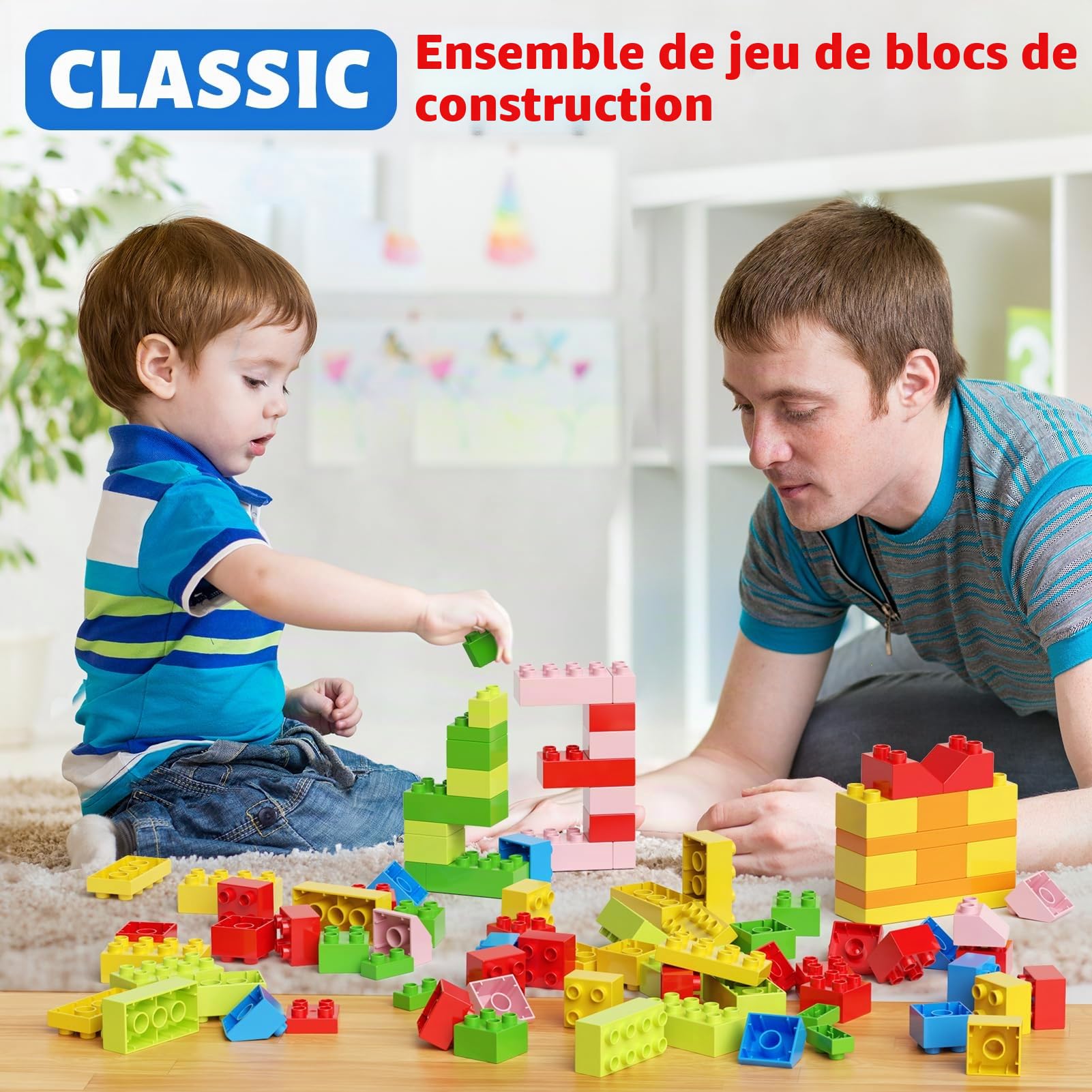 burgkidz Brique de Construction, 150 Pièces Gros Bloc de Construction avec Boîte de Rangement, Jouets STEM Cadeaux pour Garçons et Filles, Set de Jeux Grande Brique Construction Enfants Âge 3 à 5 Ans