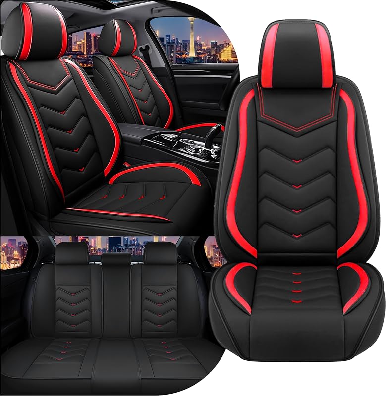 Capas para Bancos CTDS para Toyota Corolla 2000–2026 em Couro Sintético Preto e Vermelho, Conjunto para 5 Lugares