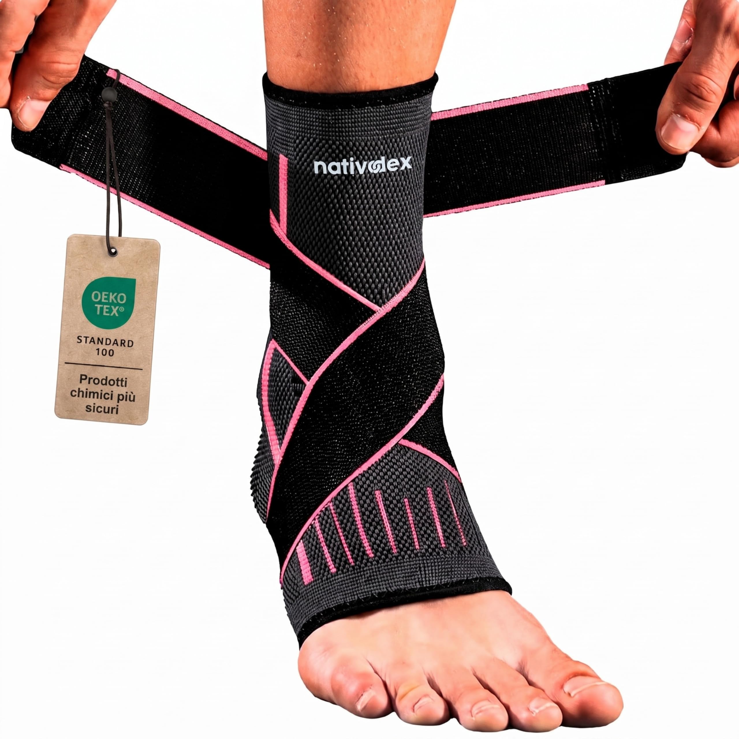 NativoDex Cavigliera Sportiva per Distorsione, Tutore Ortopedico | Fascia Elastica Regolabile con Straps · Ideale per Calcio e Corsa · Tendine d'Achille e Fascite Plantare · Per Uomo e Donna