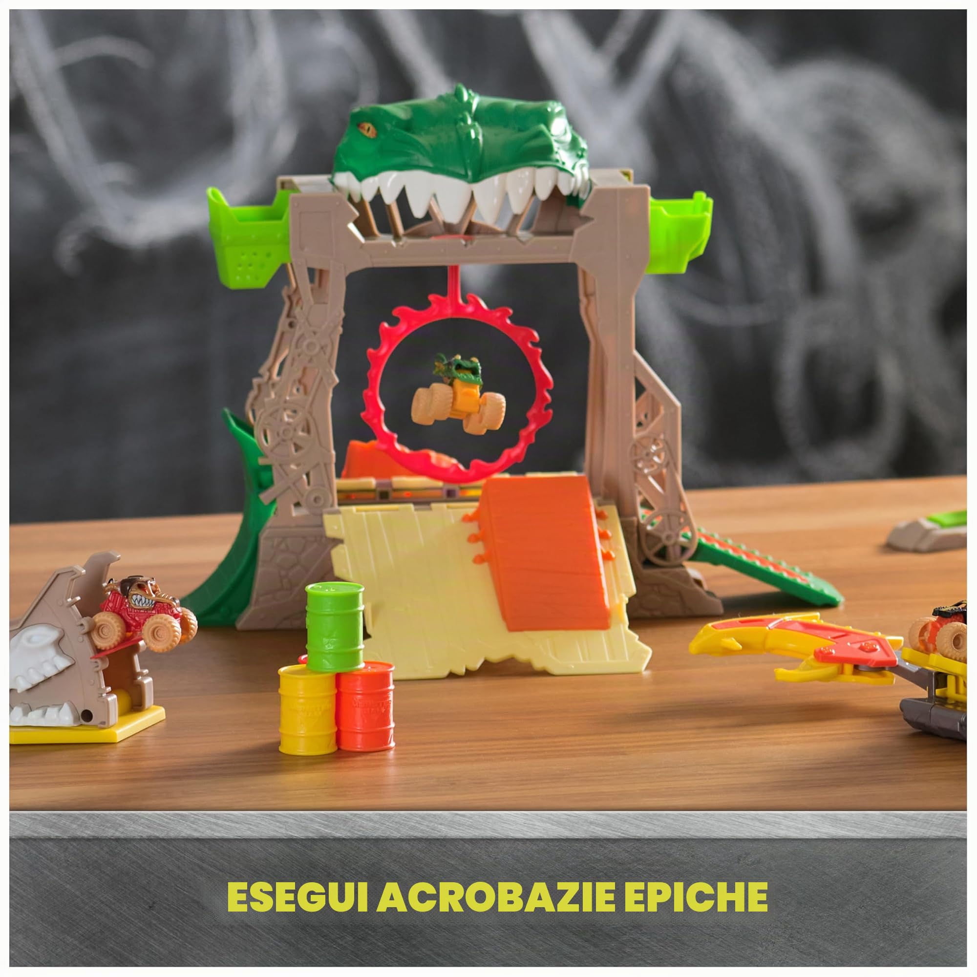 Monster Jam, set di gioco Dragon Dungeon of Doom, Mini Jams, Monster Truck Die-Cast Dragon in scala 1:87, giocattoli per bambini dai 3-4-5-6 anni in su