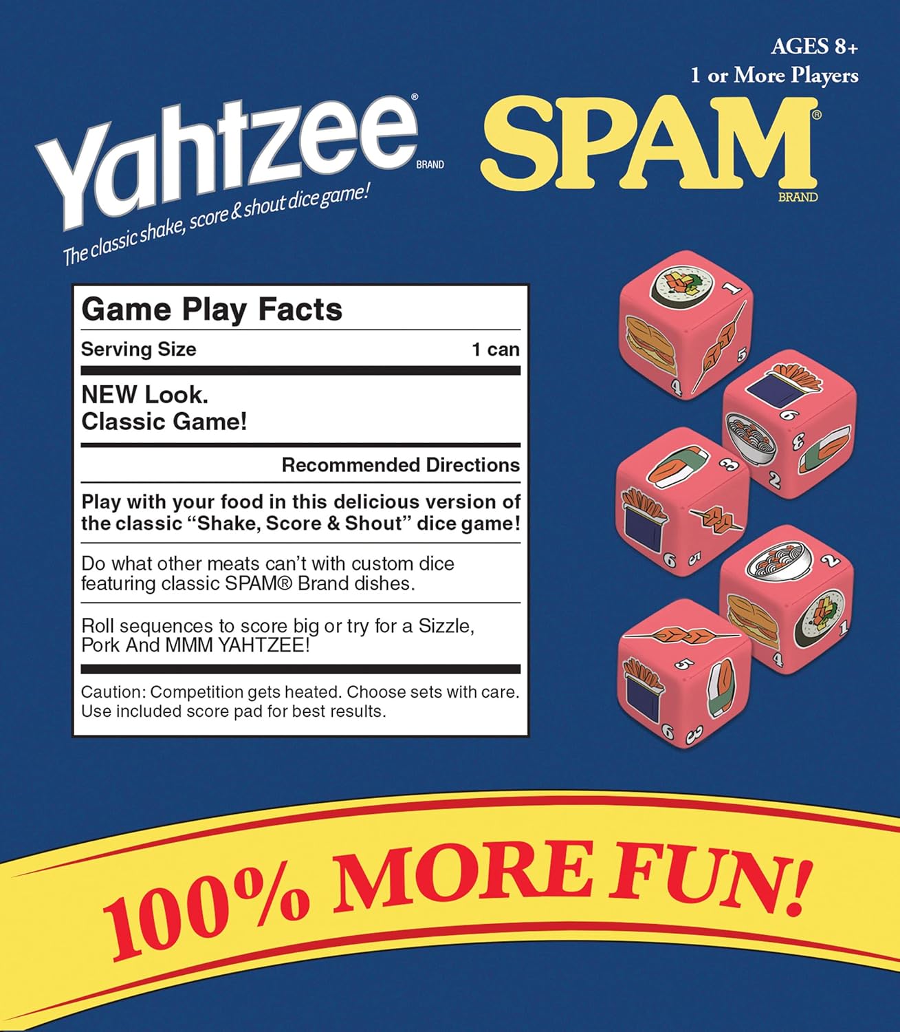 YAHTZEE Spam Brand | Collectible Yahtzee Game as Iconic Spam Can with Custom Dice | Dice Featuring Fried Spam, Spam Musubi, Spam Fries | Travel Yahtzee Game & Dice Game