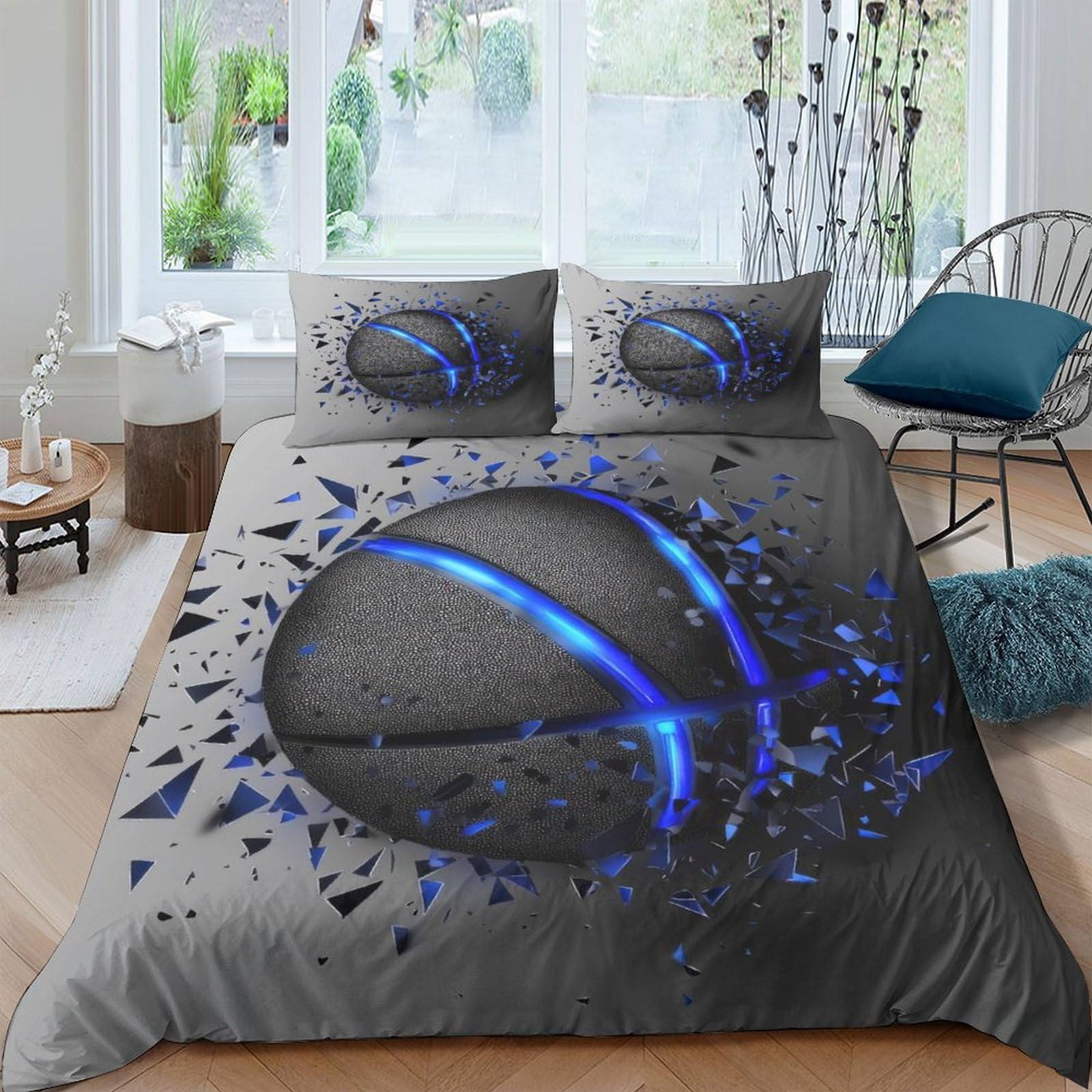 Ctjqhvkz Style-6 3D Printed Blue Cracked Basketball Fitted Sheet Microfiber Soft Breathable Urban Graffiti Mattress Cover For Bedroom Dorm Decor Single（135X200cm）