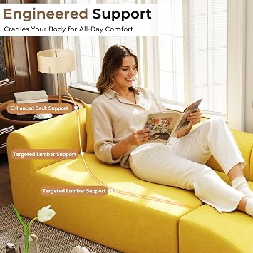 Hawthyhome Boneless Sofa, Modular Sectional with Memory Foam, Cloud-Like Couch for Living Room, Bedroom, Chenille Fabric, Yellow