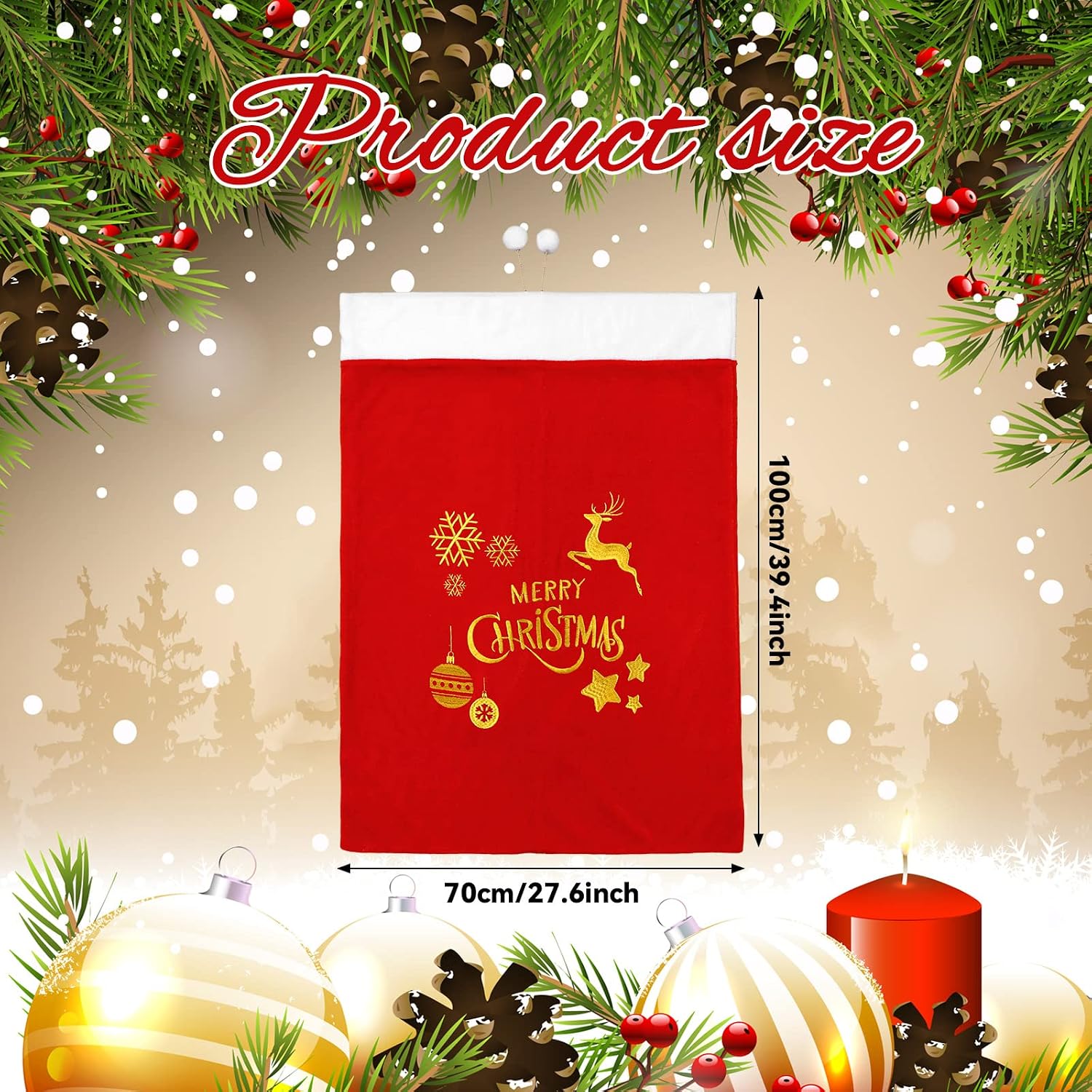 Hoolerry 2 Pcs Large Santa Sacks Drawstring Christmas Bags 27'' x 40'' Red Velvet Santa Bags Christmas Extra Large Gift Sacks for Present Xmas Party Supplies Holiday Wrapping(Reindeer Style)