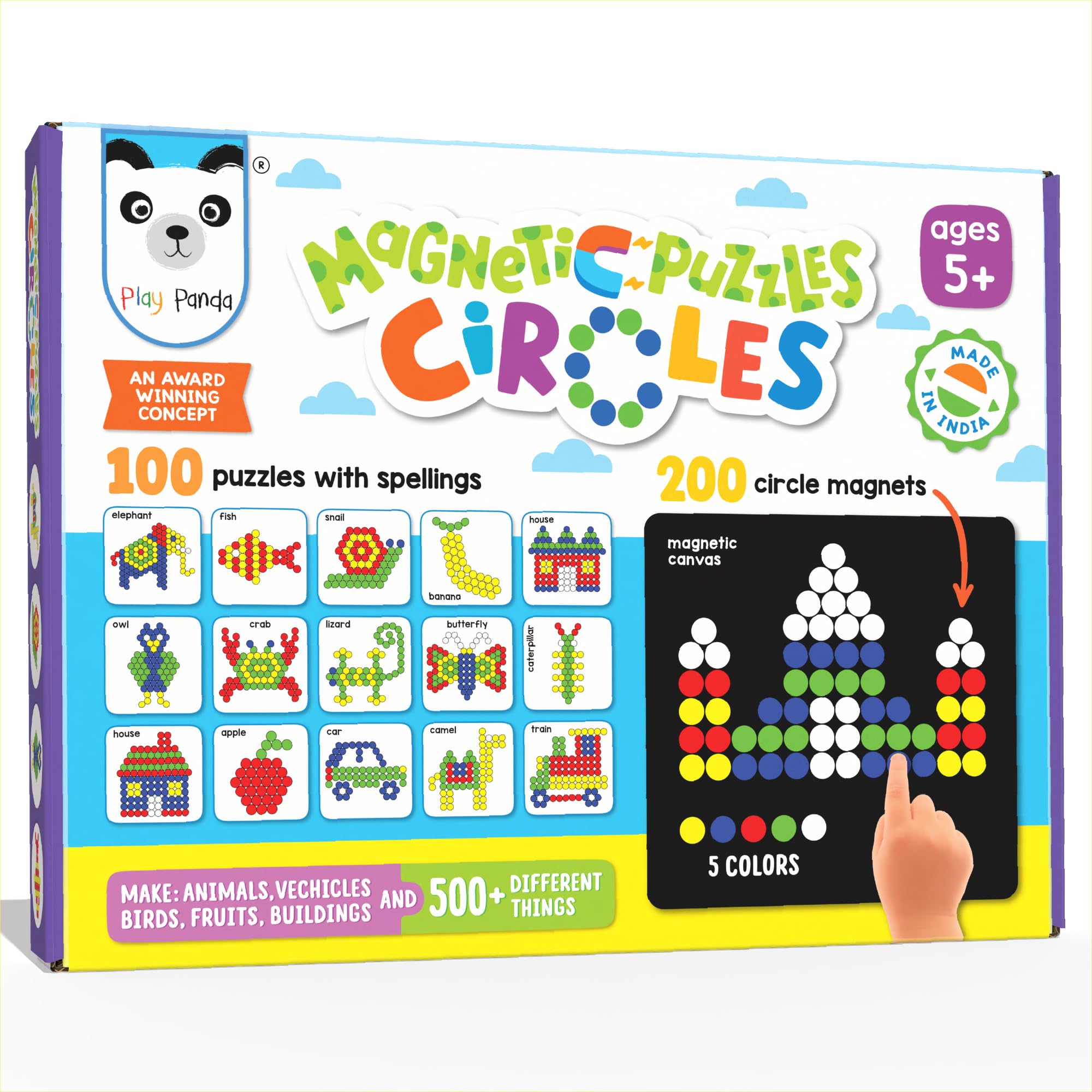 Magnetic Puzzle Circles | 100 guided Puzzles | 200 Tangram Puzzle Circles Magnets | Magnetic Board & Display Stand | STEM Educational Toy for Kids Ages 5+ years