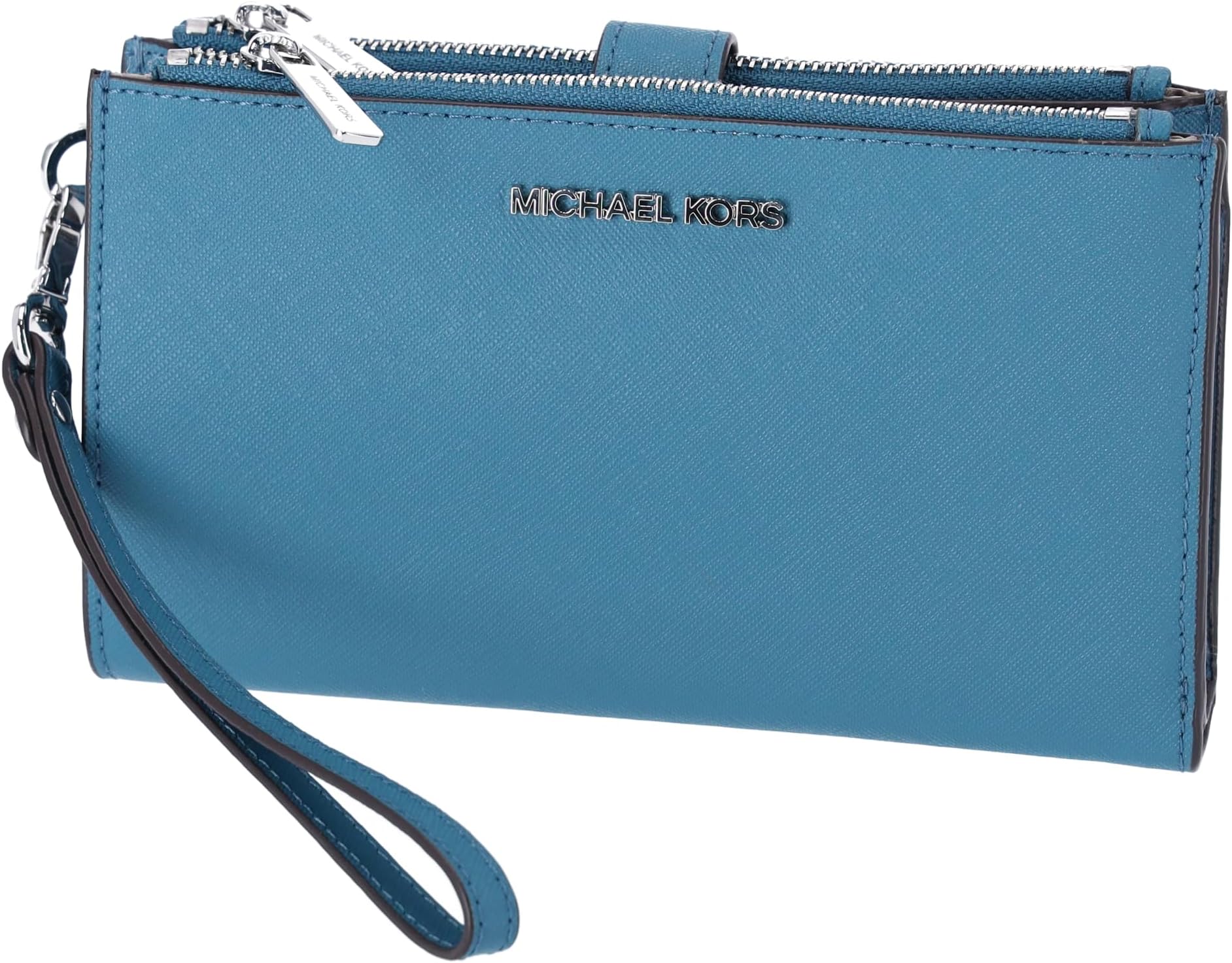Michael Kors Jet Set Travel Large Double Zip Wristlet Phone Wallet Teal Blue