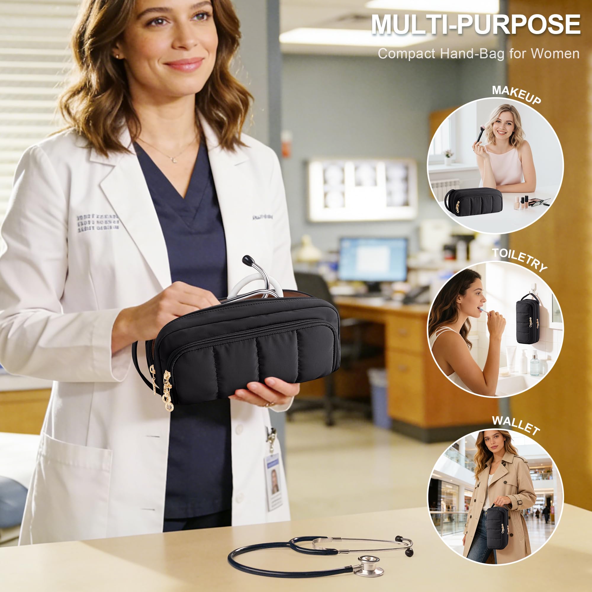 Trunab Stethoskop-Hülle, kompatibel mit 3M Littmann/MDF/ADC und den meisten Typen, hält zwei Stethoskope, mit Inneneinteilungen und Netztaschen für zusätzliches Zubehör, für Krankenschwestern, Ärzte
