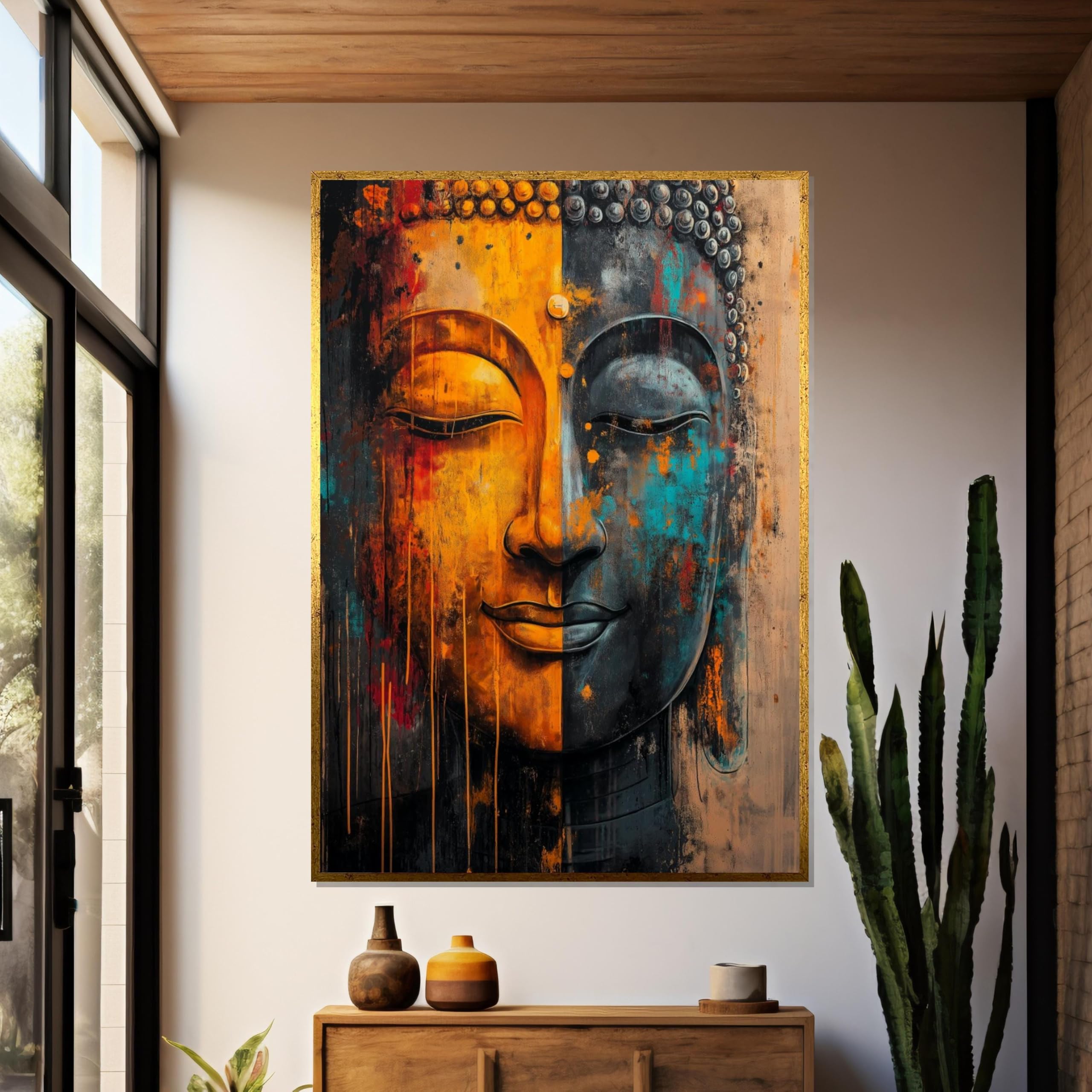 Tableau de Bouddha abstrait pour créer une ambiance zen et colorée dans votre salon lumineux - 8