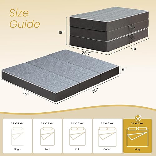 Miniatura 6 de Colchón Tri Plegable Tamaño King – Colchón Plegable de Espuma Viscoelástica de Doble Capa de 6 Pulgadas, Cama de Piso Portátil Sofá con Funda